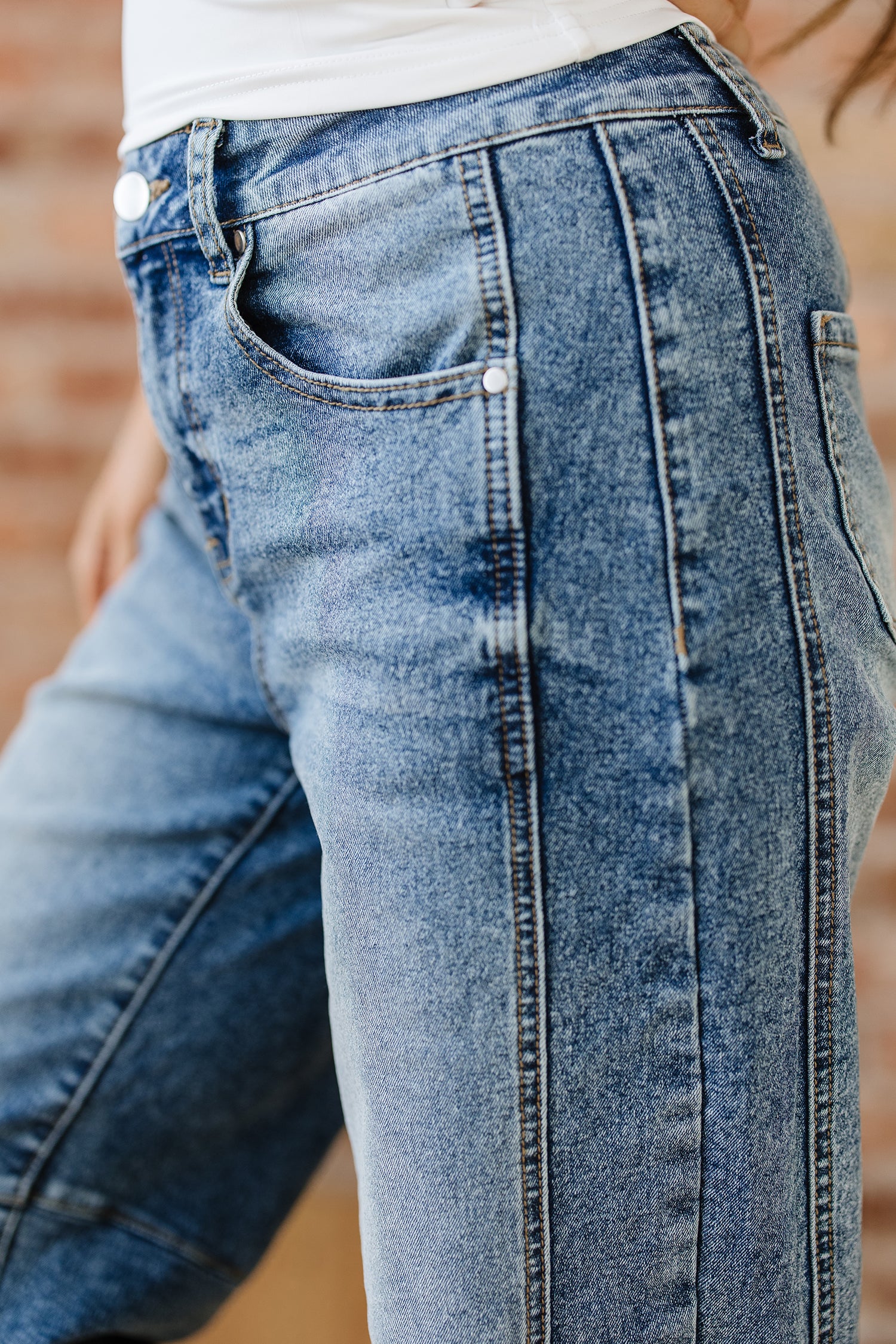 Dusk Blue Vintage Washed Seam Detail Shift Jeans-Bottoms/Jeans-[Adult]-[Female]-2022 Online Blue Zone Planet