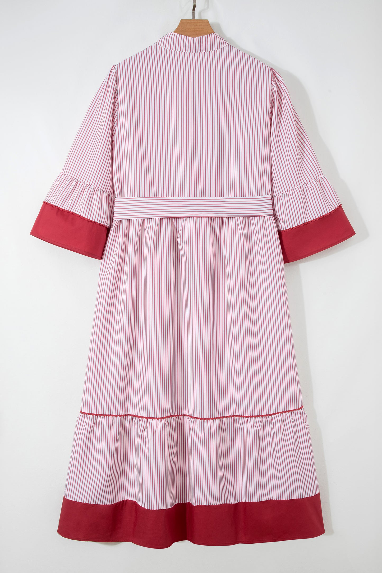 Red Stripe Plus Size Ruffled Hem Pinstriped Midi Dress-TOPS / DRESSES-[Adult]-[Female]-2022 Online Blue Zone Planet