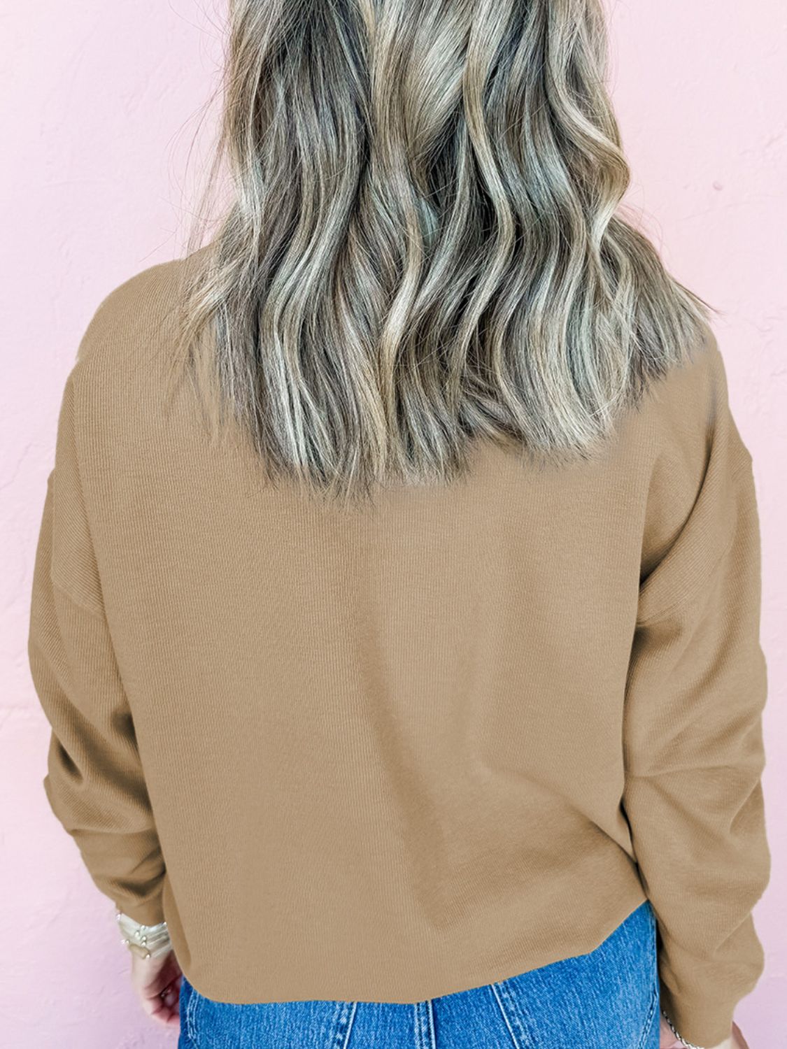 Embroidered Clover Pattern Round Neck Sweatshirt-TOPS / DRESSES-[Adult]-[Female]-2022 Online Blue Zone Planet