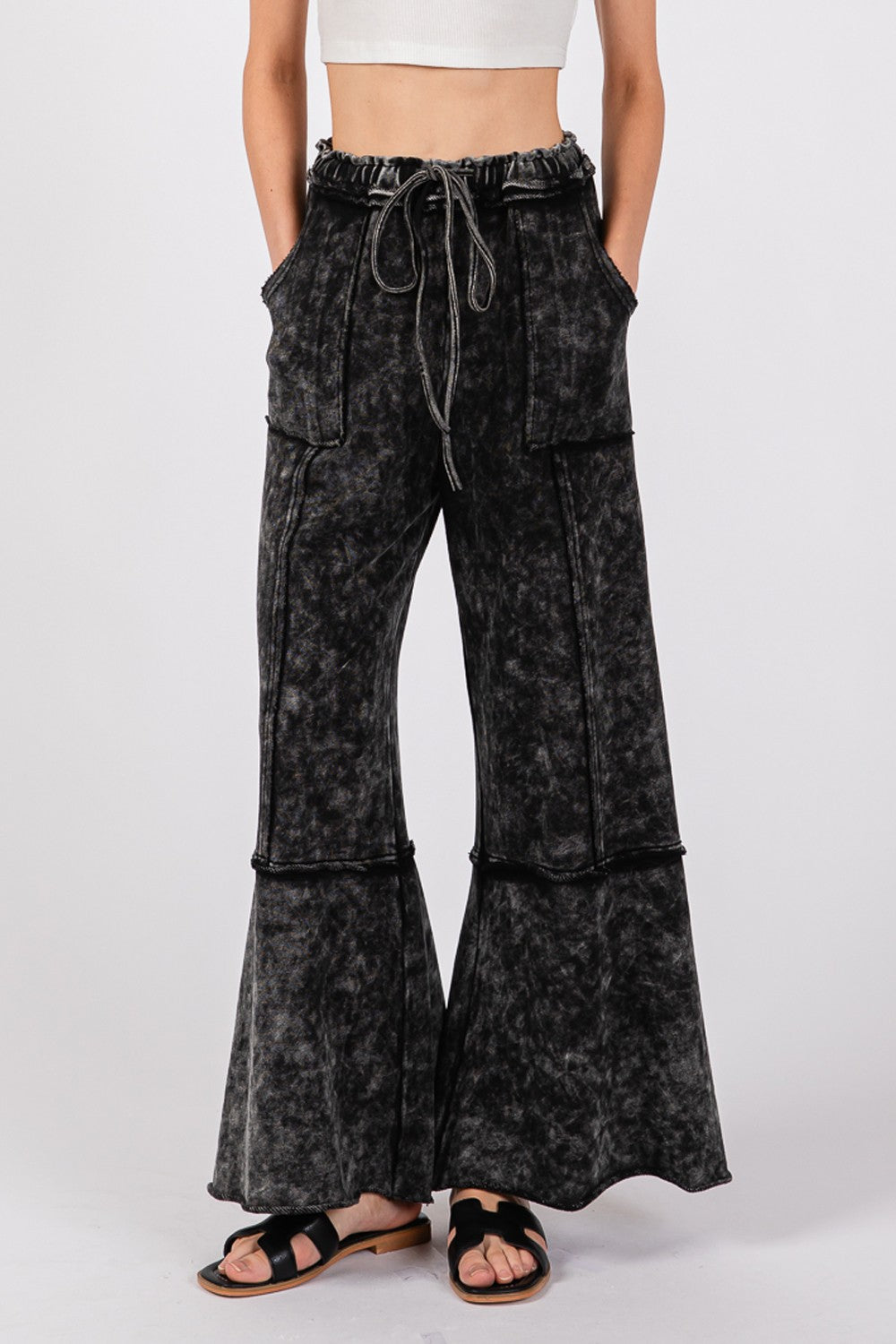 Blue Zone Planet | SAGE + FIG Mineral Washed Terry Wide Leg Pants-TOPS / DRESSES-[Adult]-[Female]-2022 Online Blue Zone Planet