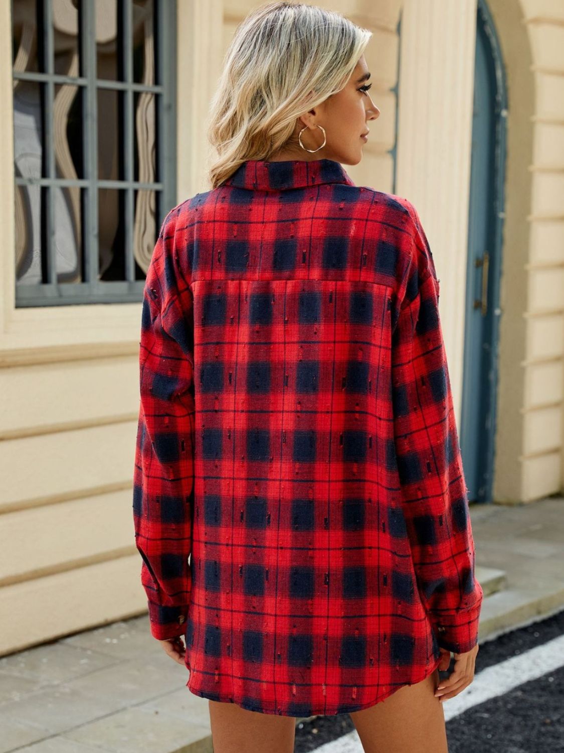 Plaid Button Up Long Sleeve Shirt-TOPS / DRESSES-[Adult]-[Female]-2022 Online Blue Zone Planet