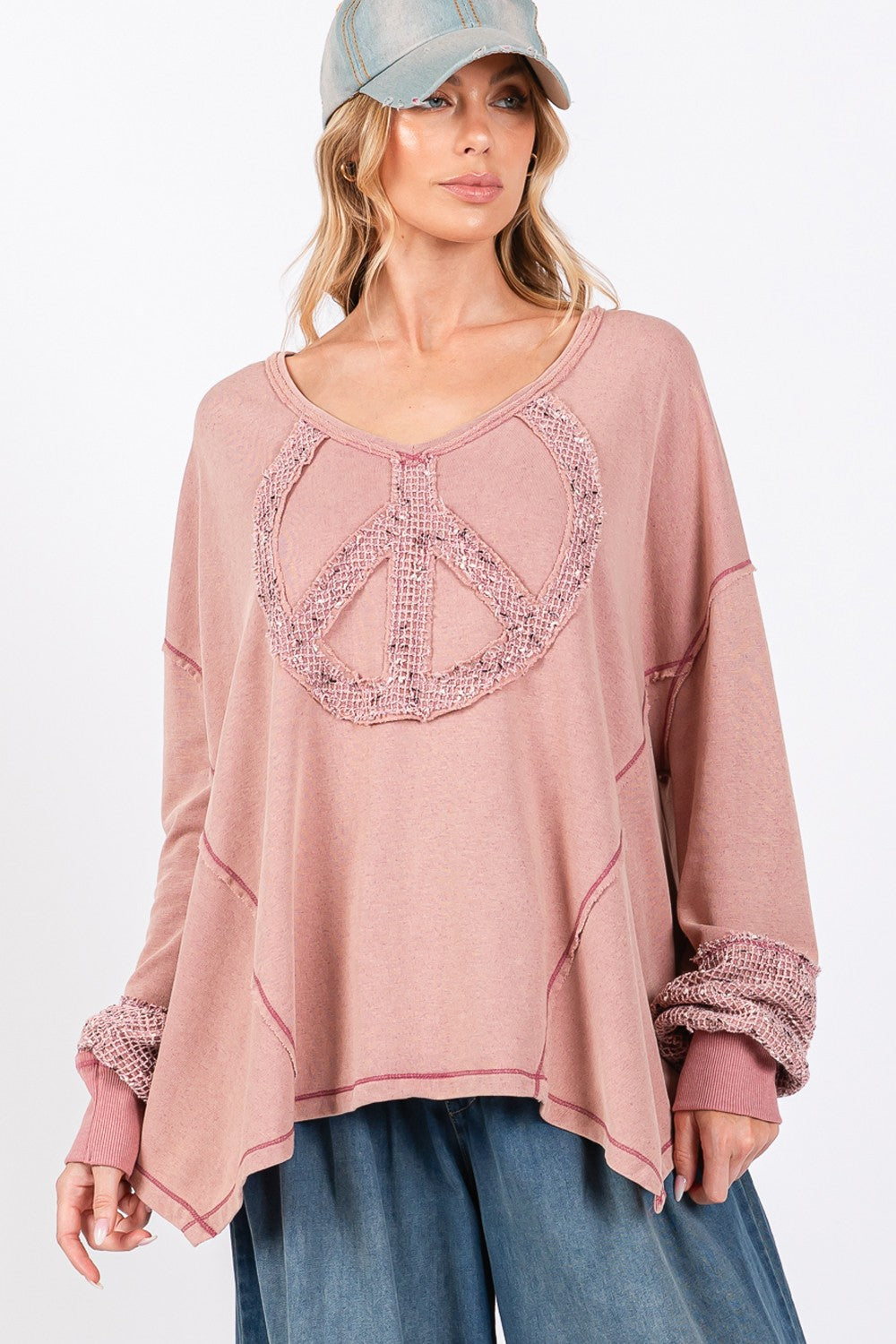 SAGE + FIG Peace Sign Mineral Wash Terry Top-TOPS / DRESSES-[Adult]-[Female]-2022 Online Blue Zone Planet