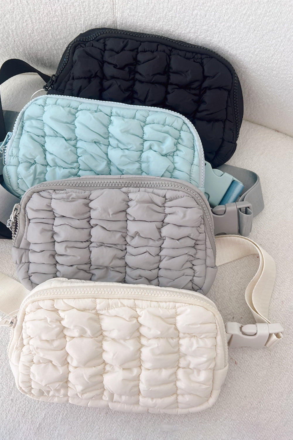 White Quilted Puffer Belt Zipper Crossbody Bags-Crossbody Bags-[Adult]-[Female]-2022 Online Blue Zone Planet