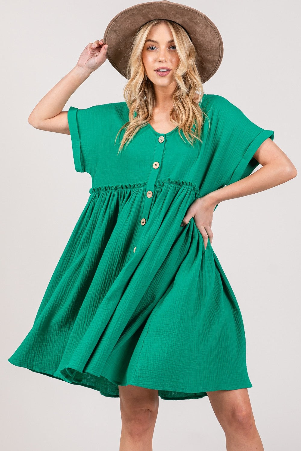 SAGE + FIG Full Size Button Up Short Sleeve Dress-TOPS / DRESSES-[Adult]-[Female]-2022 Online Blue Zone Planet