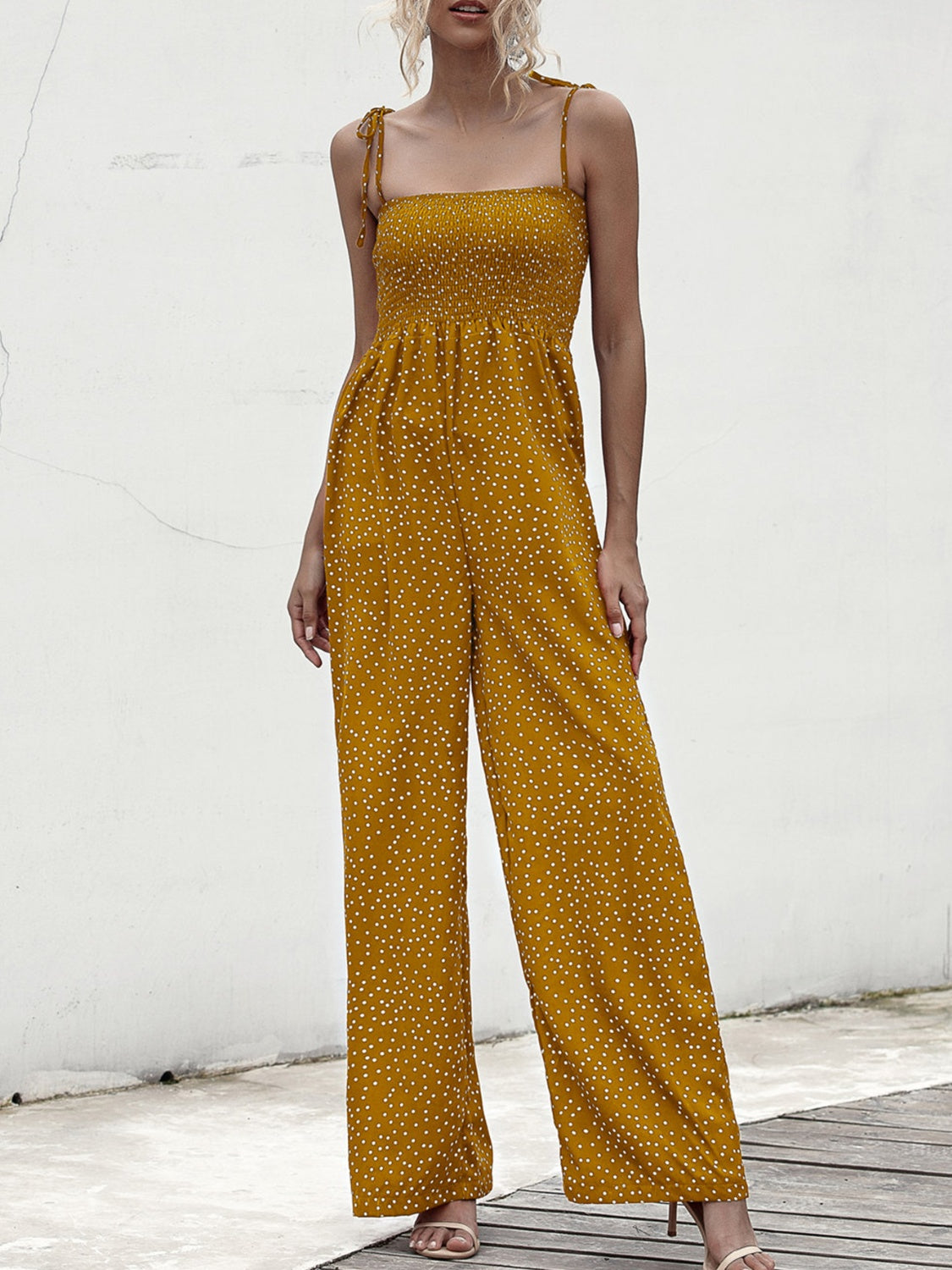 Square Neck Spaghetti Strap Jumpsuit-TOPS / DRESSES-[Adult]-[Female]-Mustard-S-2022 Online Blue Zone Planet