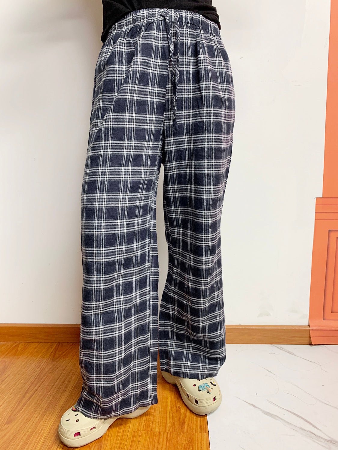 Plaid Drawstring Wide Leg Pants-BOTTOMS SIZES SMALL MEDIUM LARGE-[Adult]-[Female]-2022 Online Blue Zone Planet