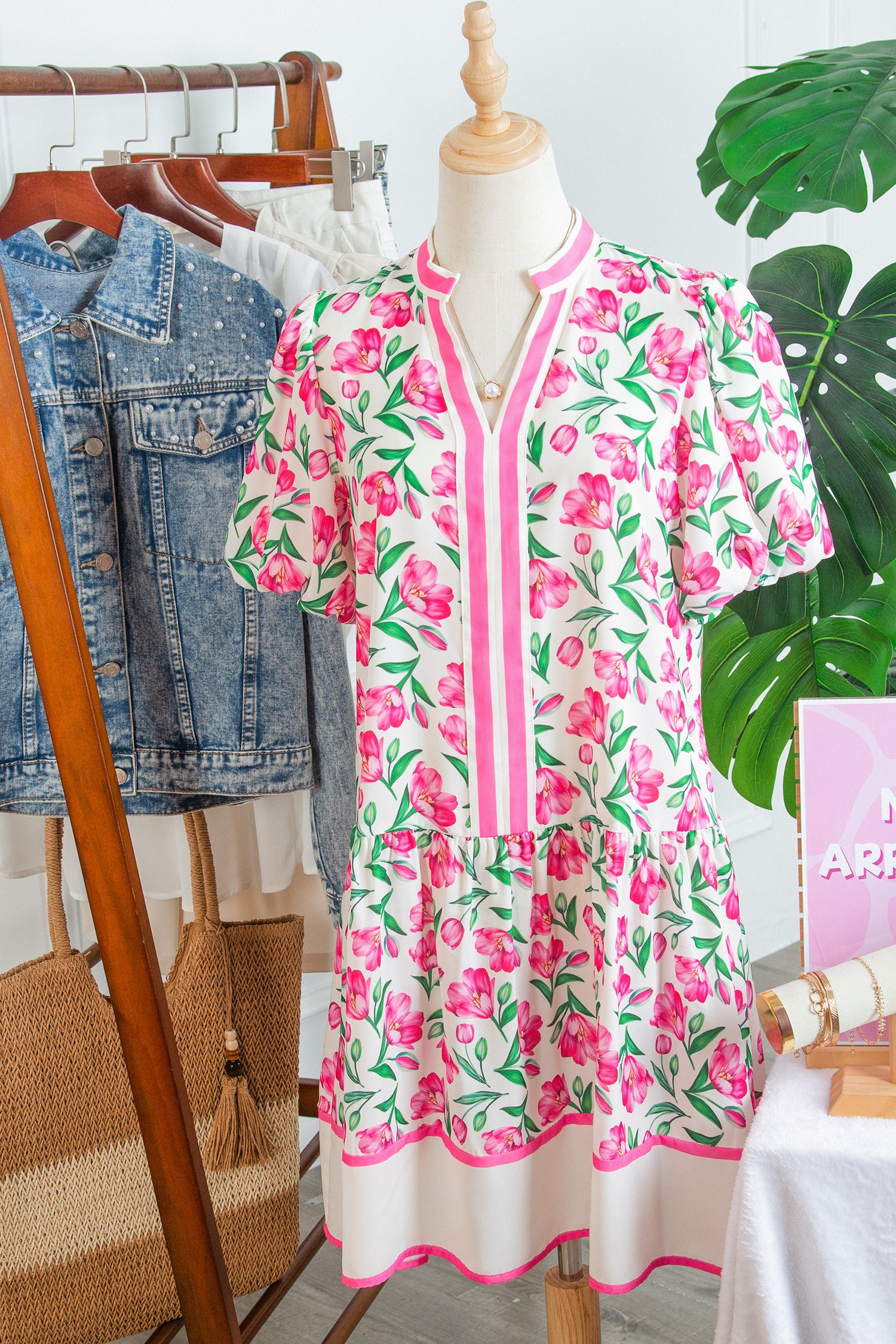 Multicolour Sweet Floral Print Striped Color Block Trim Short Dress-TOPS / DRESSES-[Adult]-[Female]-2022 Online Blue Zone Planet