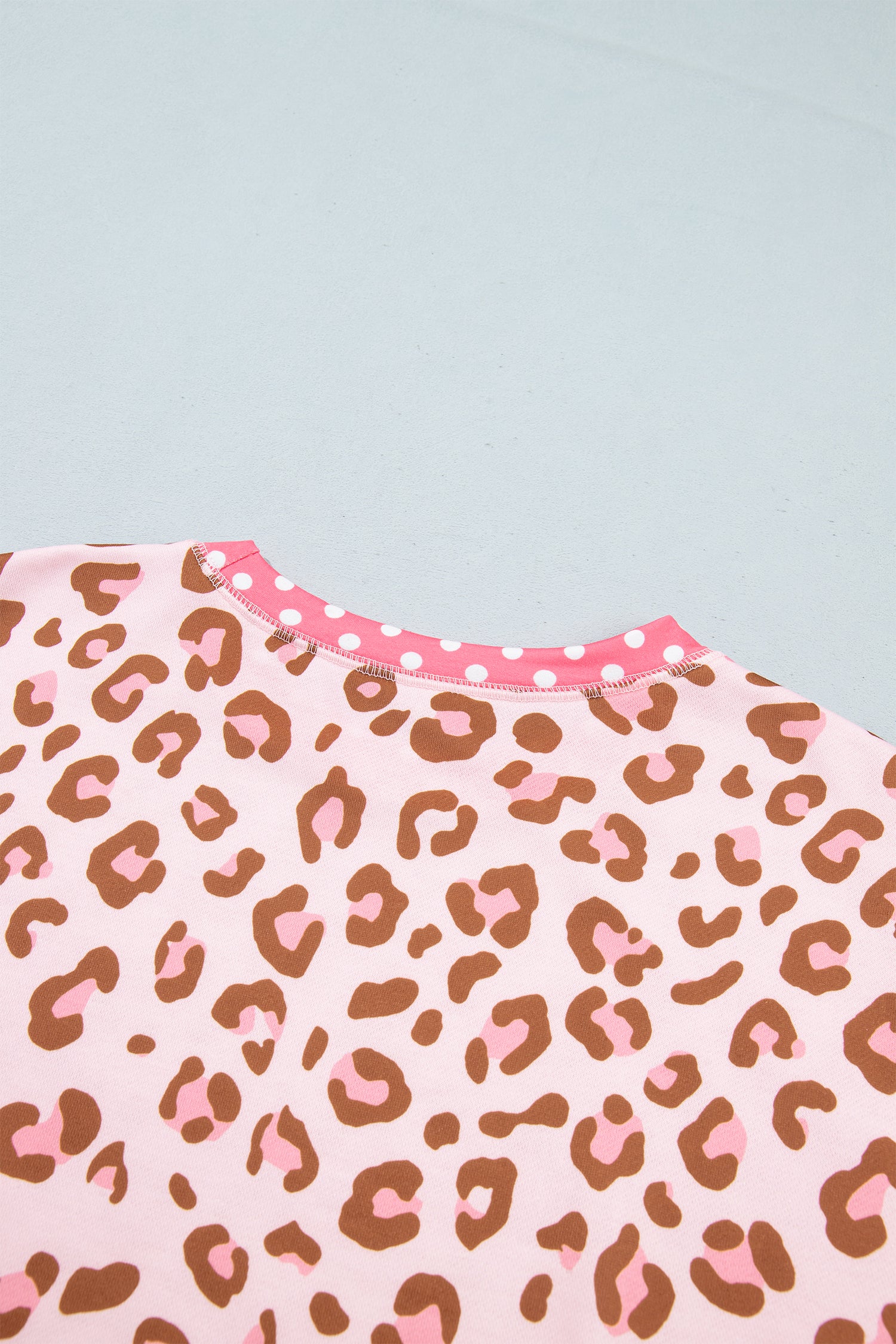Pink Leopard Polka Dot Colorblock Trim Long Sleeve Top-Tops/Long Sleeve Tops-[Adult]-[Female]-2022 Online Blue Zone Planet