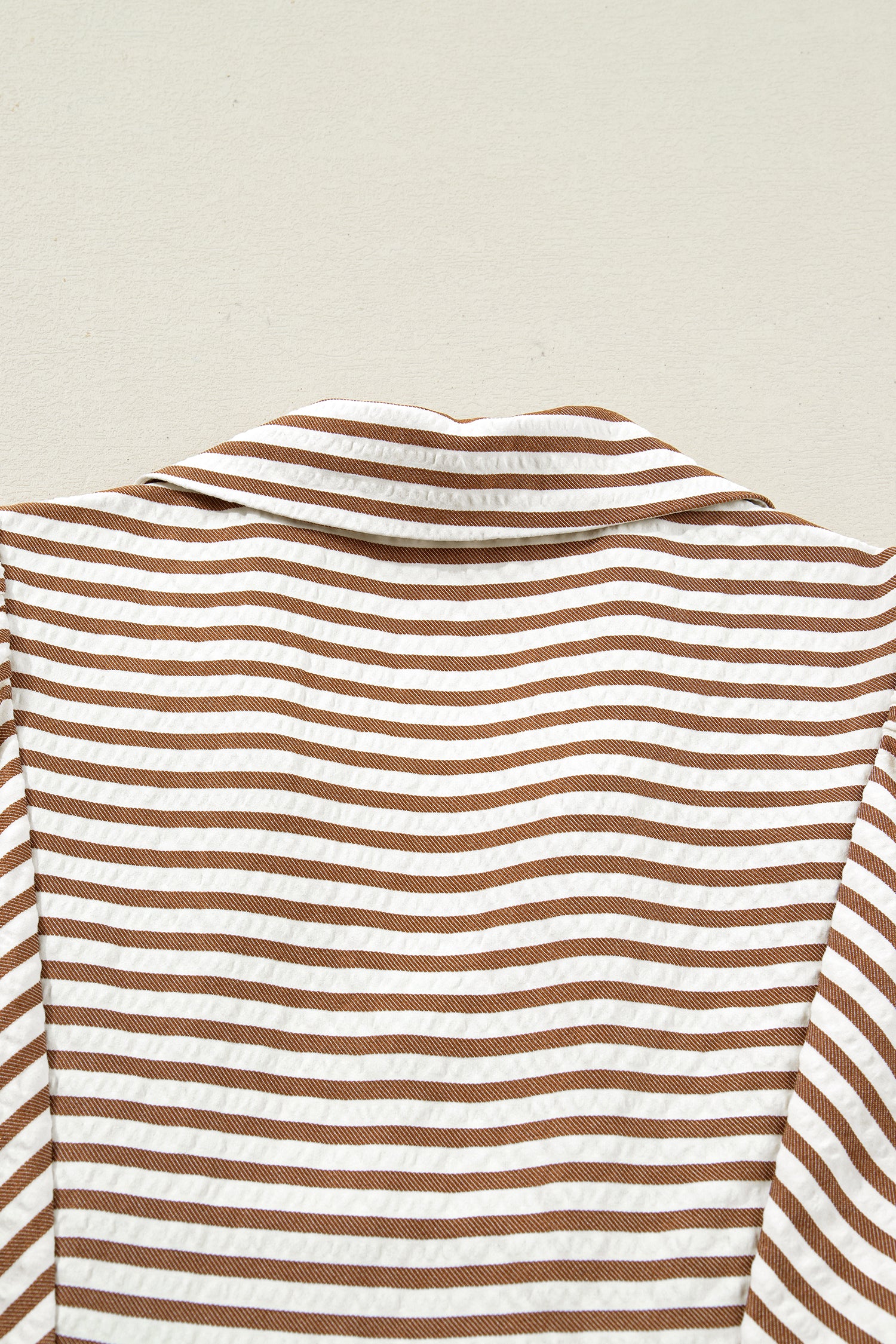 Brown Stripe Shirred V Neck Short Puff Sleeve Blouse-Tops/Blouses & Shirts-[Adult]-[Female]-2022 Online Blue Zone Planet