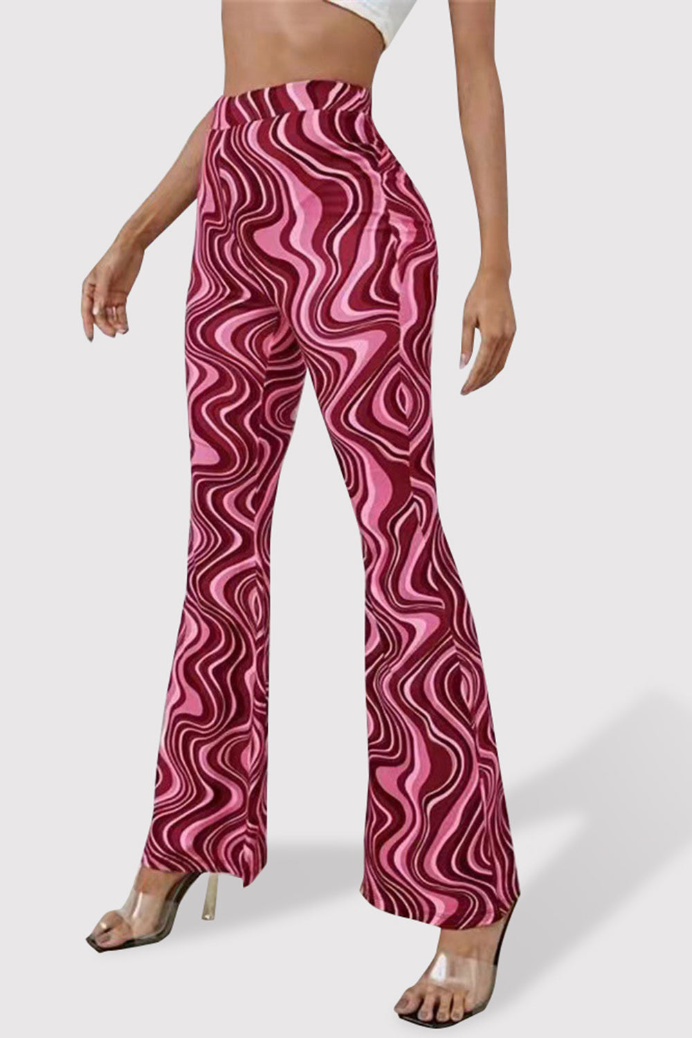 Printed High Waist Flare Pants-[Adult]-[Female]-2022 Online Blue Zone Planet