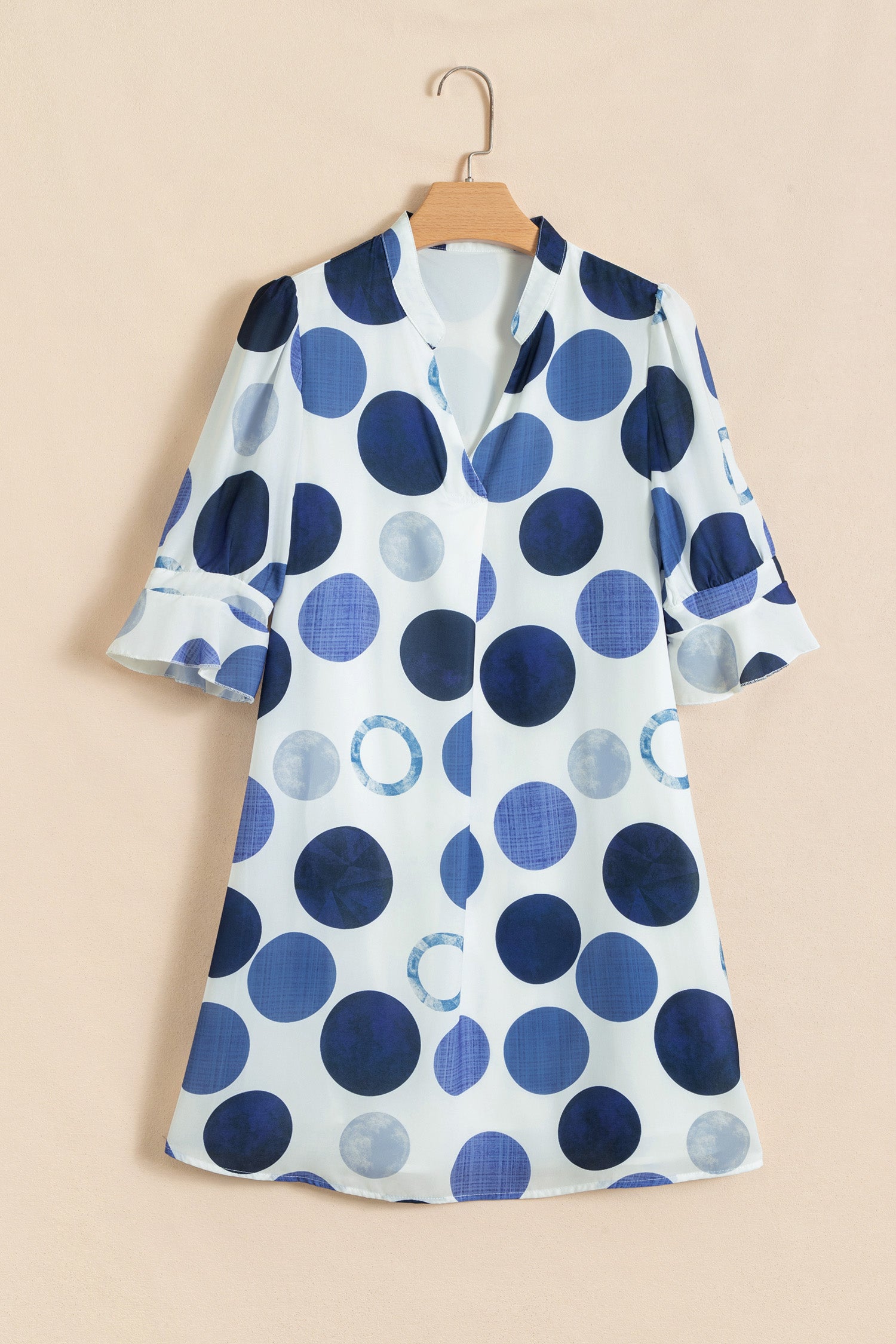 Green Polka Dot Print Flounced Half Sleeve Casual Vacation Style Mini Dress-TOPS / DRESSES-[Adult]-[Female]-2022 Online Blue Zone Planet