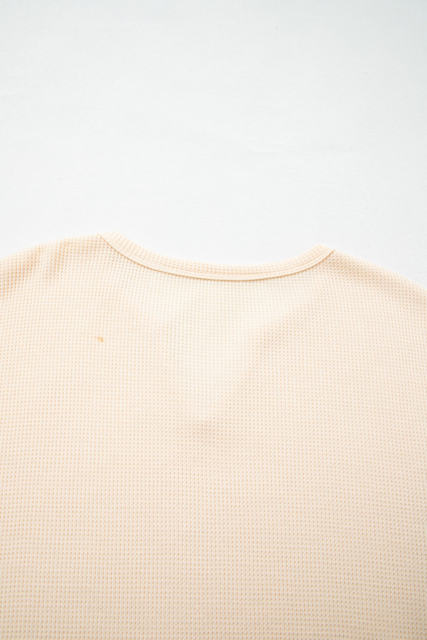 Beige Waffle Textured V Neck Plaid Colorblock Drop Shoulder Long Sleeve Top-Tops/Long Sleeve Tops-[Adult]-[Female]-2022 Online Blue Zone Planet