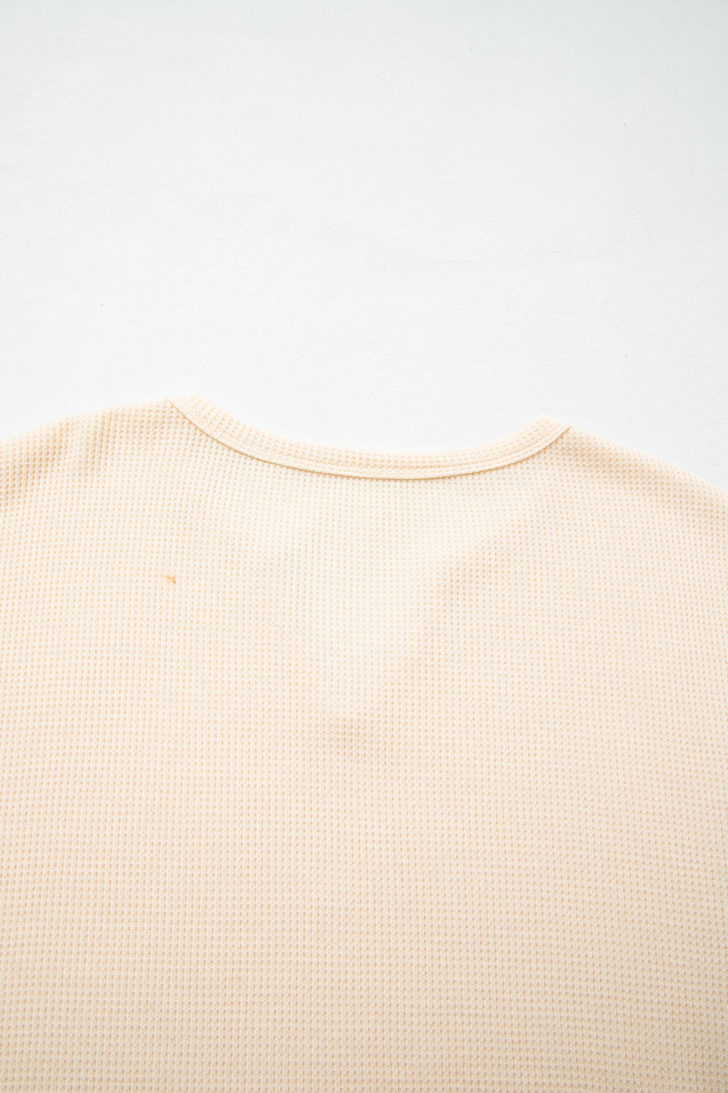 Beige Waffle Textured V Neck Plaid Colorblock Drop Shoulder Long Sleeve Top-Tops/Long Sleeve Tops-[Adult]-[Female]-2022 Online Blue Zone Planet