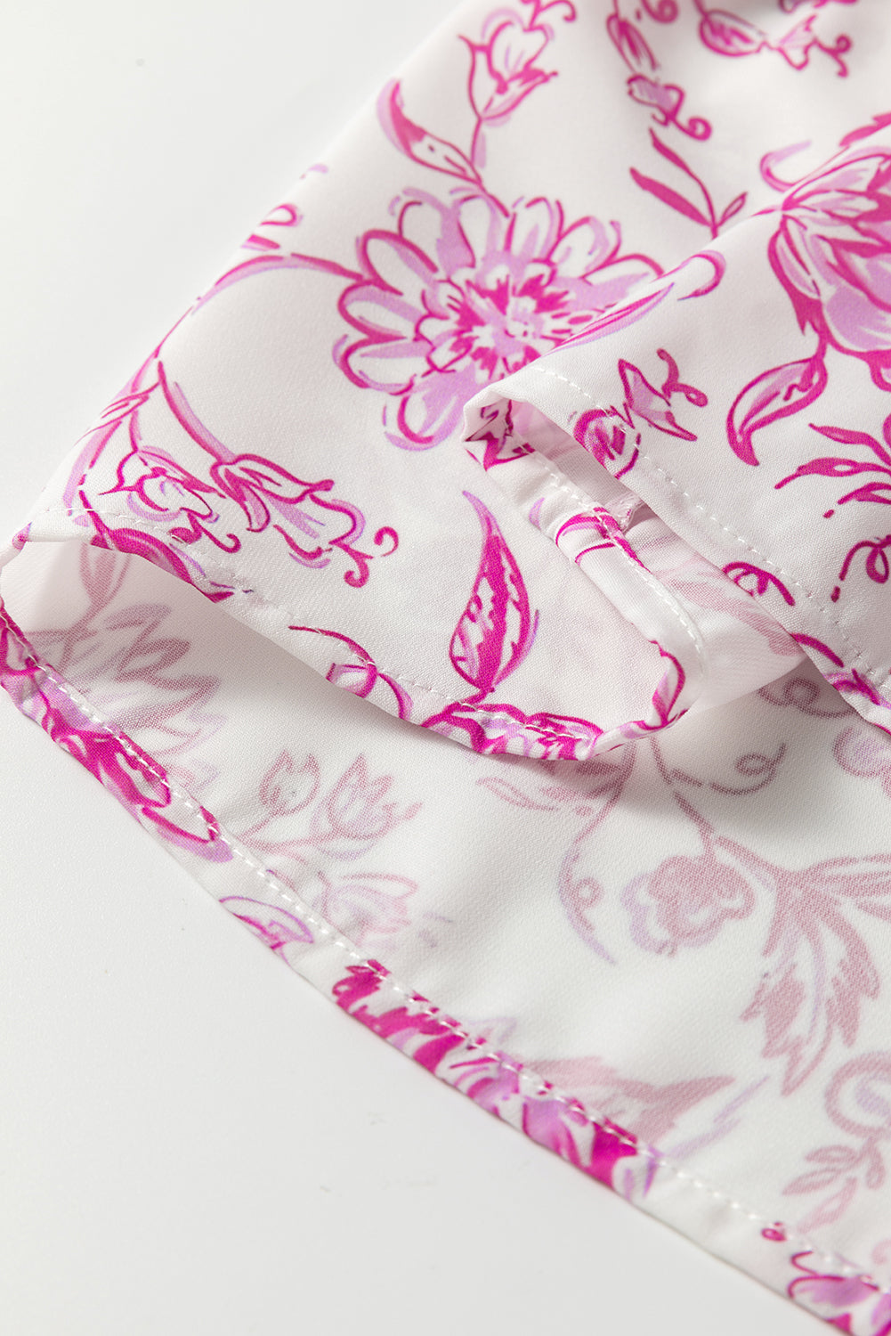 Pink Baroque Floral Ruffle Sleeve V Neck Blouse Top-Tops/Blouses & Shirts-[Adult]-[Female]-2022 Online Blue Zone Planet