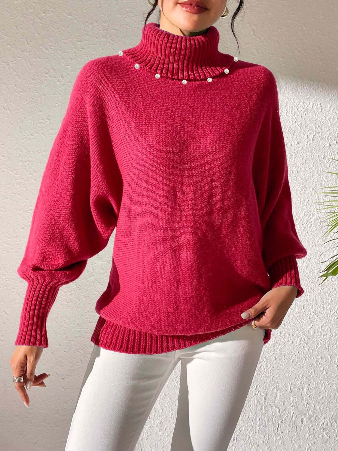 Turtleneck Long Sleeve Sweater-TOPS / DRESSES-[Adult]-[Female]-Deep Red-S-2022 Online Blue Zone Planet