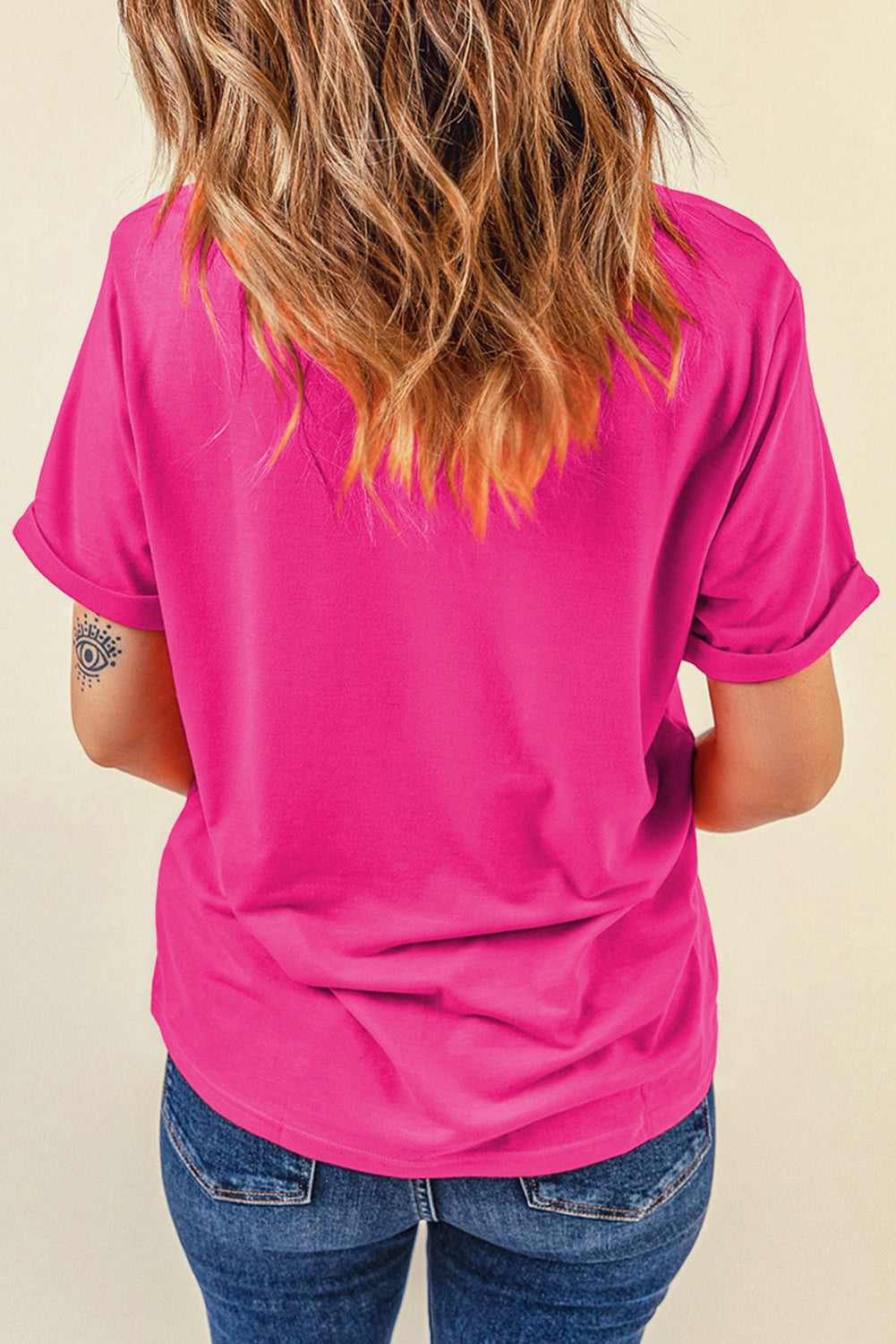 Rose Red Easter Eggs Patched Crew Neck Graphic Tee-Graphic/Graphic Tees-[Adult]-[Female]-2022 Online Blue Zone Planet