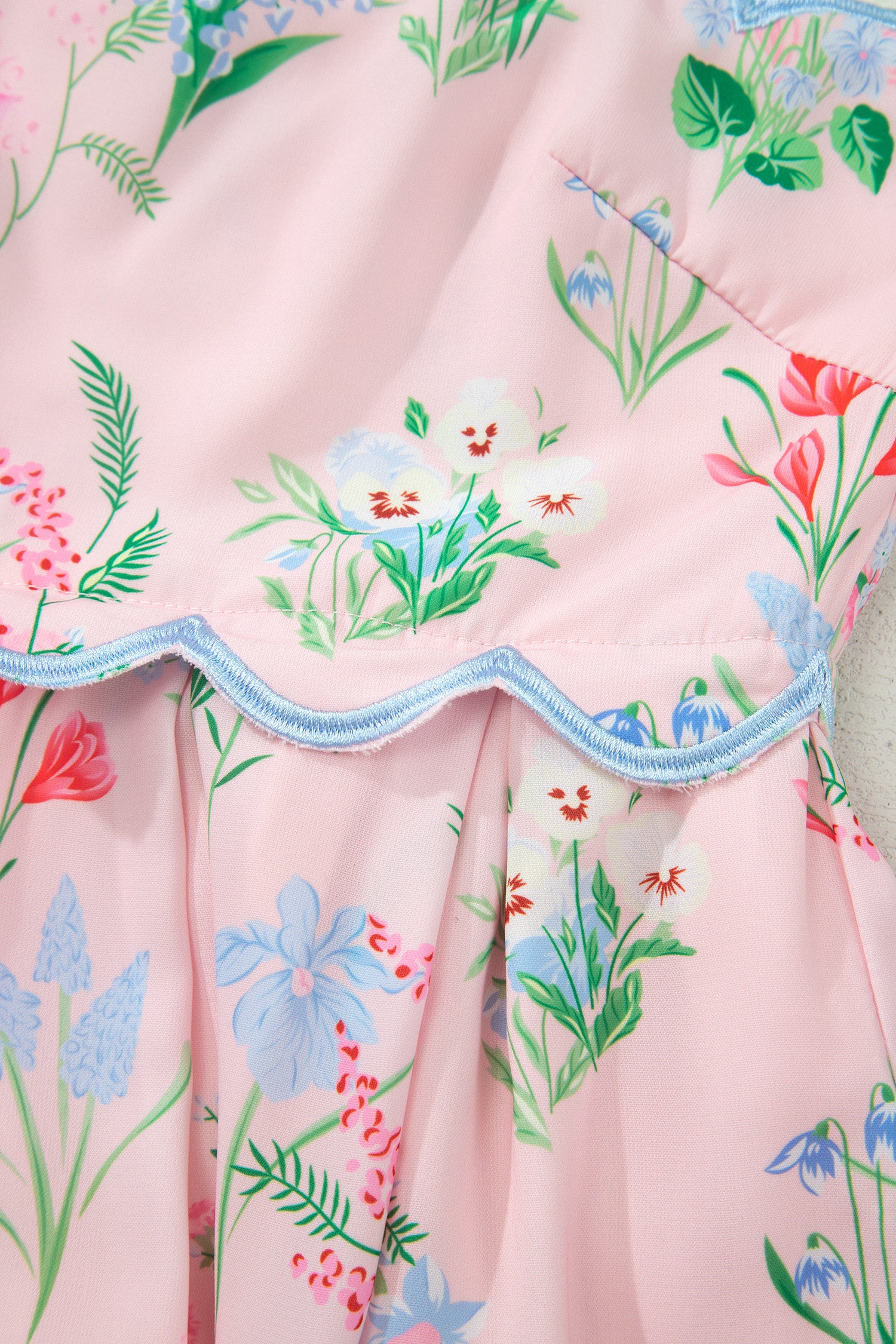 Beige Floral Print Contrast Trim Self-tie Straps High Waist Midi Dress-TOPS / DRESSES-[Adult]-[Female]-2022 Online Blue Zone Planet