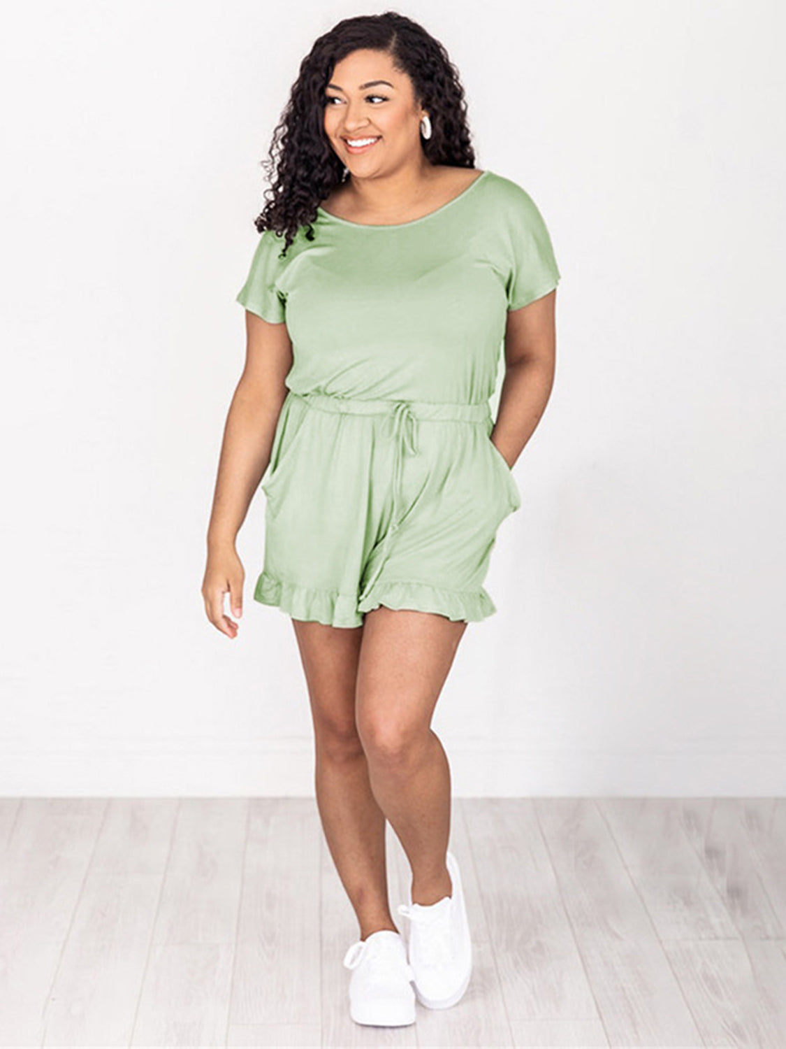 Blue Zone Planet | Ruffled Boat Neck Short Sleeve Romper-TOPS / DRESSES-[Adult]-[Female]-2022 Online Blue Zone Planet