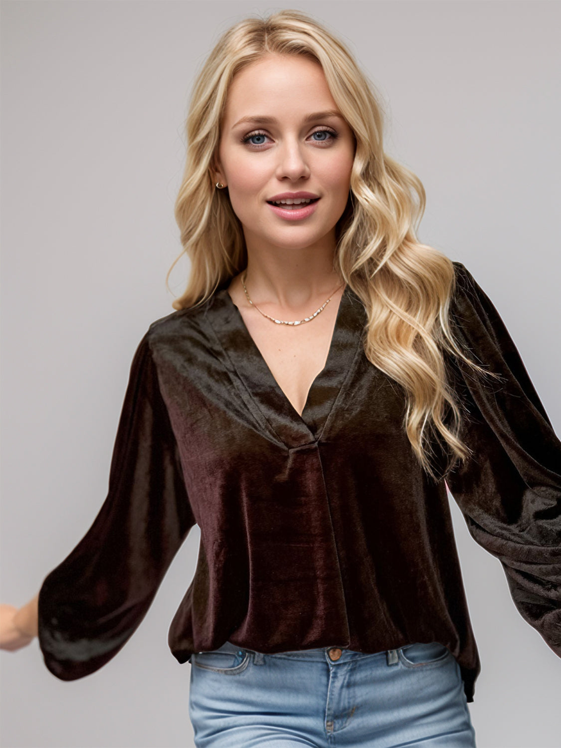 V-Neck Three-Quarter Sleeve Blouse-TOPS / DRESSES-[Adult]-[Female]-2022 Online Blue Zone Planet