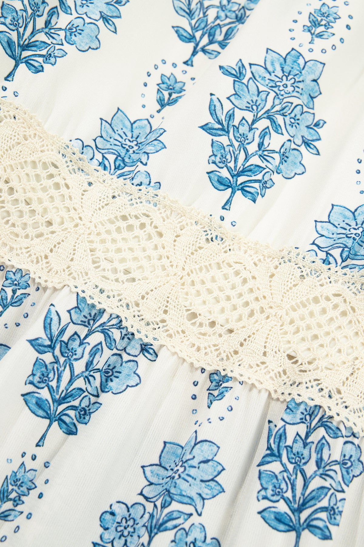 Sky Blue Floral Print Lace Patchwork Detail Wide Leg Pants-Bottoms/Pants & Culotte-[Adult]-[Female]-2022 Online Blue Zone Planet