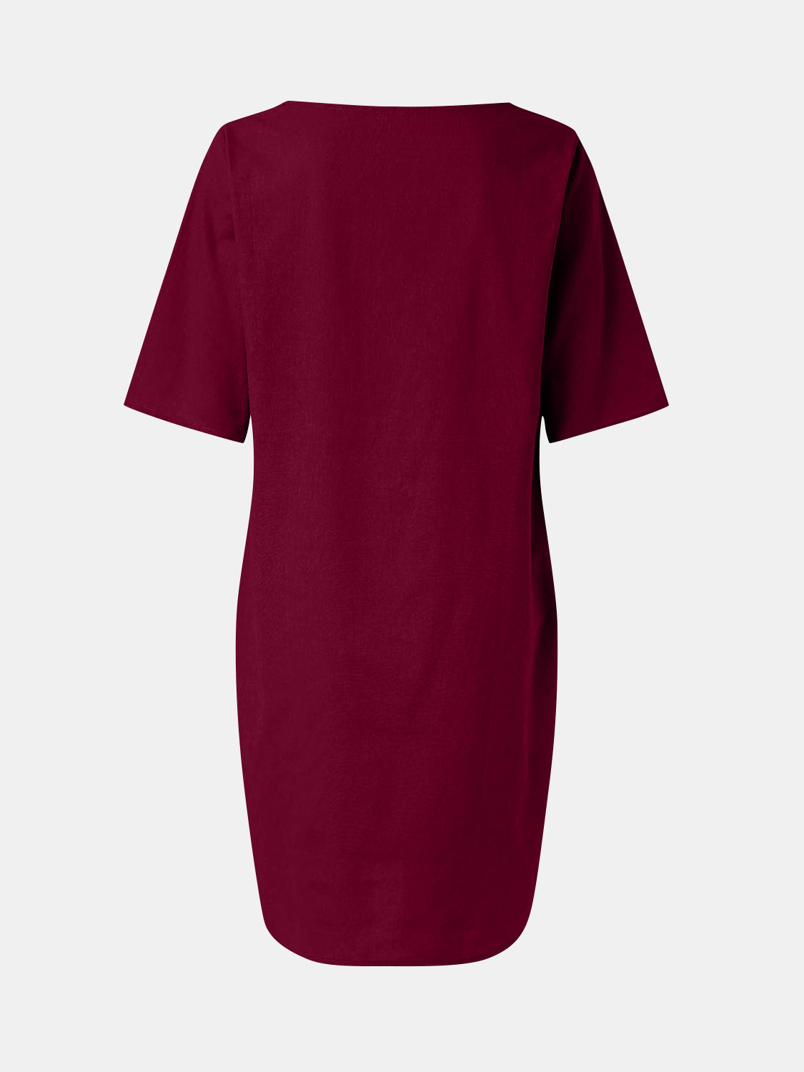 Full Size Round Neck Half Sleeve Dress with Pockets-TOPS / DRESSES-[Adult]-[Female]-Burgundy-S-2022 Online Blue Zone Planet