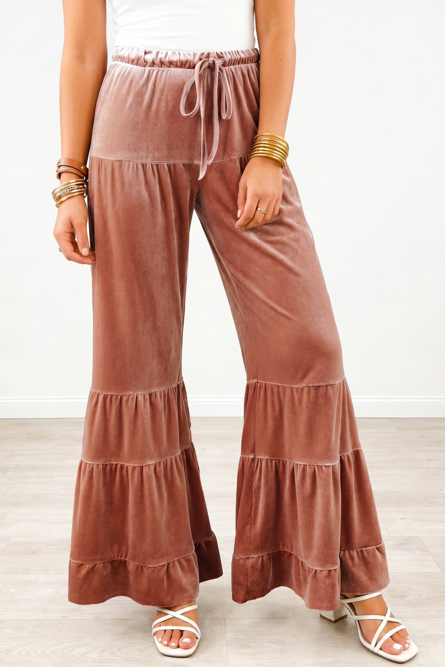 Straw Yellow Mineral Wash Lace-up High Waist Tiered Bell Bottom Pants-Bottoms/Pants & Culotte-[Adult]-[Female]-2022 Online Blue Zone Planet