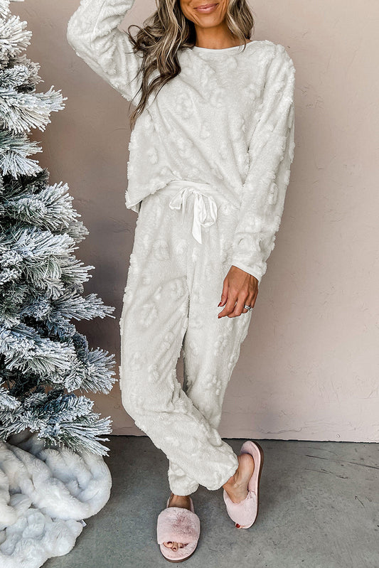 Light Grey Leopard Textured Loose Fit Fleece Lounge Set-Loungewear & Sleepwear/Loungewear-[Adult]-[Female]-Light Grey-S-2022 Online Blue Zone Planet