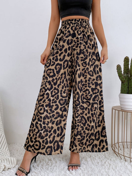 Printed Elastic Waist Wide Leg Pants-BOTTOM SIZES SMALL MEDIUM LARGE-[Adult]-[Female]-Leopard-S-2022 Online Blue Zone Planet