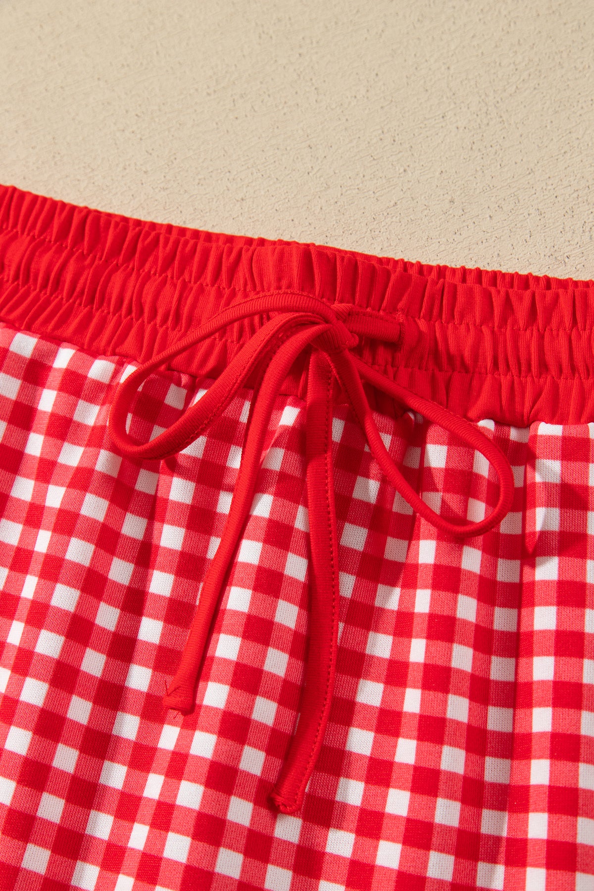 Red Gingham Oversized Ribbed Trim Crew Neck Long Sleeve Top and Skort Set-Two Piece Sets/Two Piece Dresses-[Adult]-[Female]-2022 Online Blue Zone Planet
