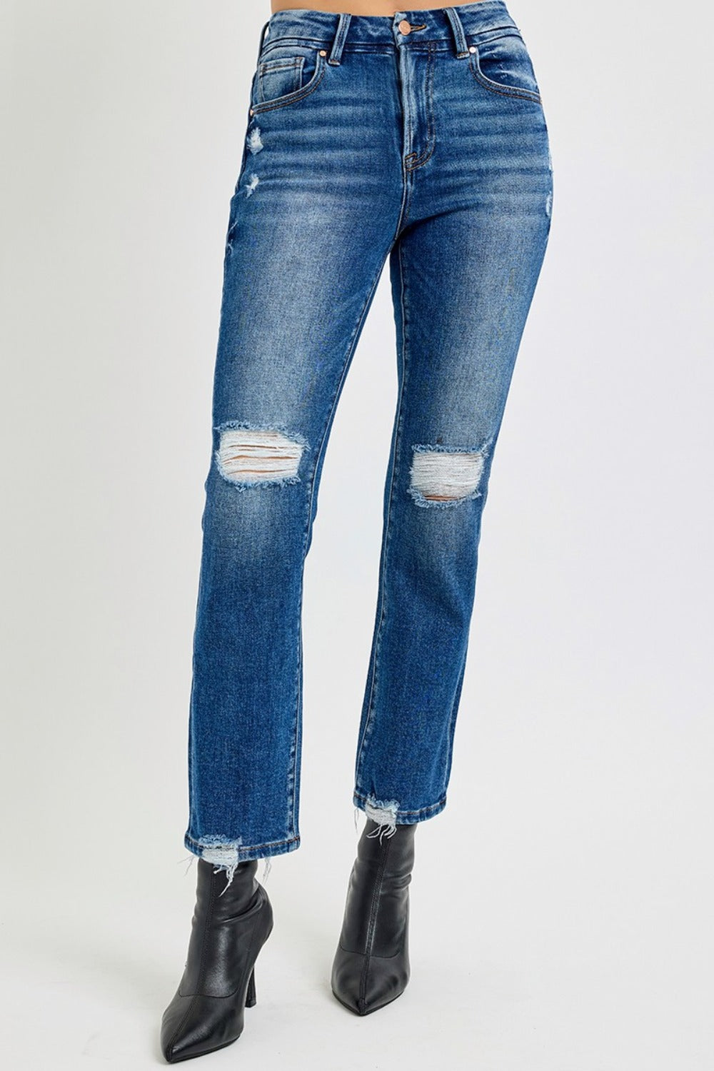 RISEN Full Size High Rise Distressed Crop Straight Jeans-BOTTOMS SIZES SMALL MEDIUM LARGE-[Adult]-[Female]-2022 Online Blue Zone Planet