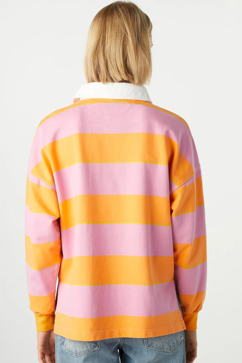 Contrast Striped Collared Neck Long Sleeve Sweatshirt-TOPS / DRESSES-[Adult]-[Female]-2022 Online Blue Zone Planet