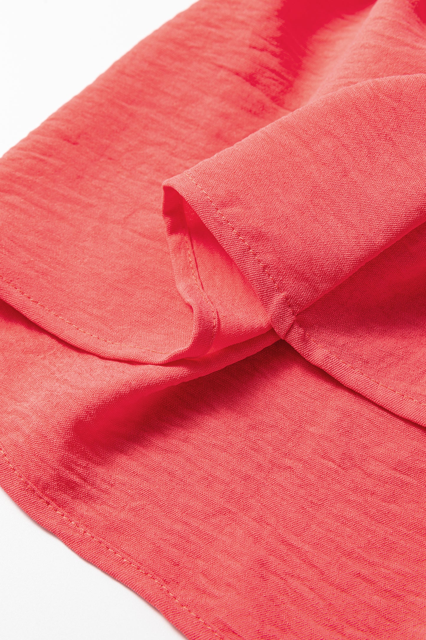 Coral Contrast Ricrac Trim V Neck Button Down Long Sleeve Shirt-Tops/Blouses & Shirts-[Adult]-[Female]-2022 Online Blue Zone Planet