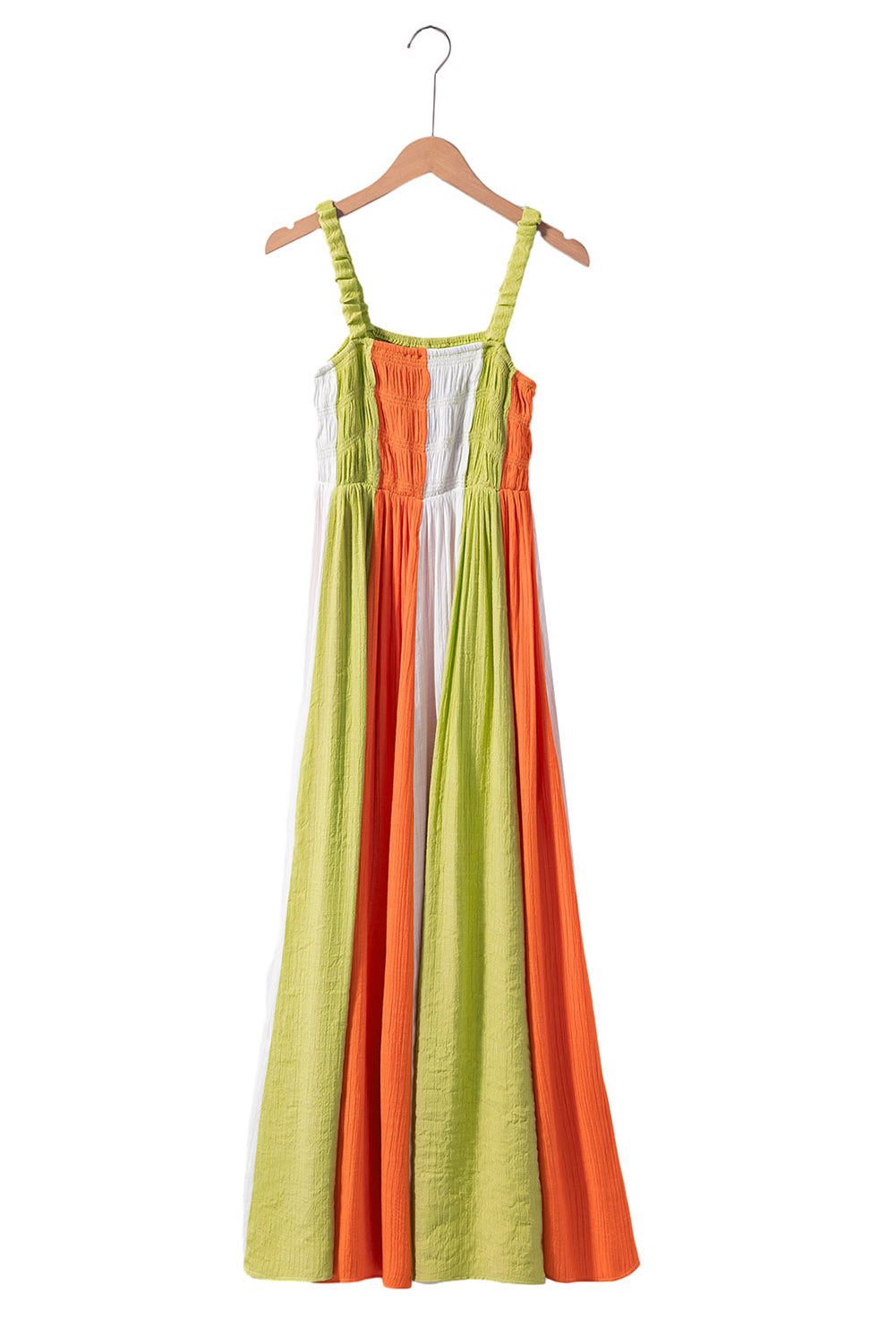 Green Color Block Shirred High Waist Fit and Flare Maxi Dress-Dresses/Maxi Dresses-[Adult]-[Female]-2022 Online Blue Zone Planet