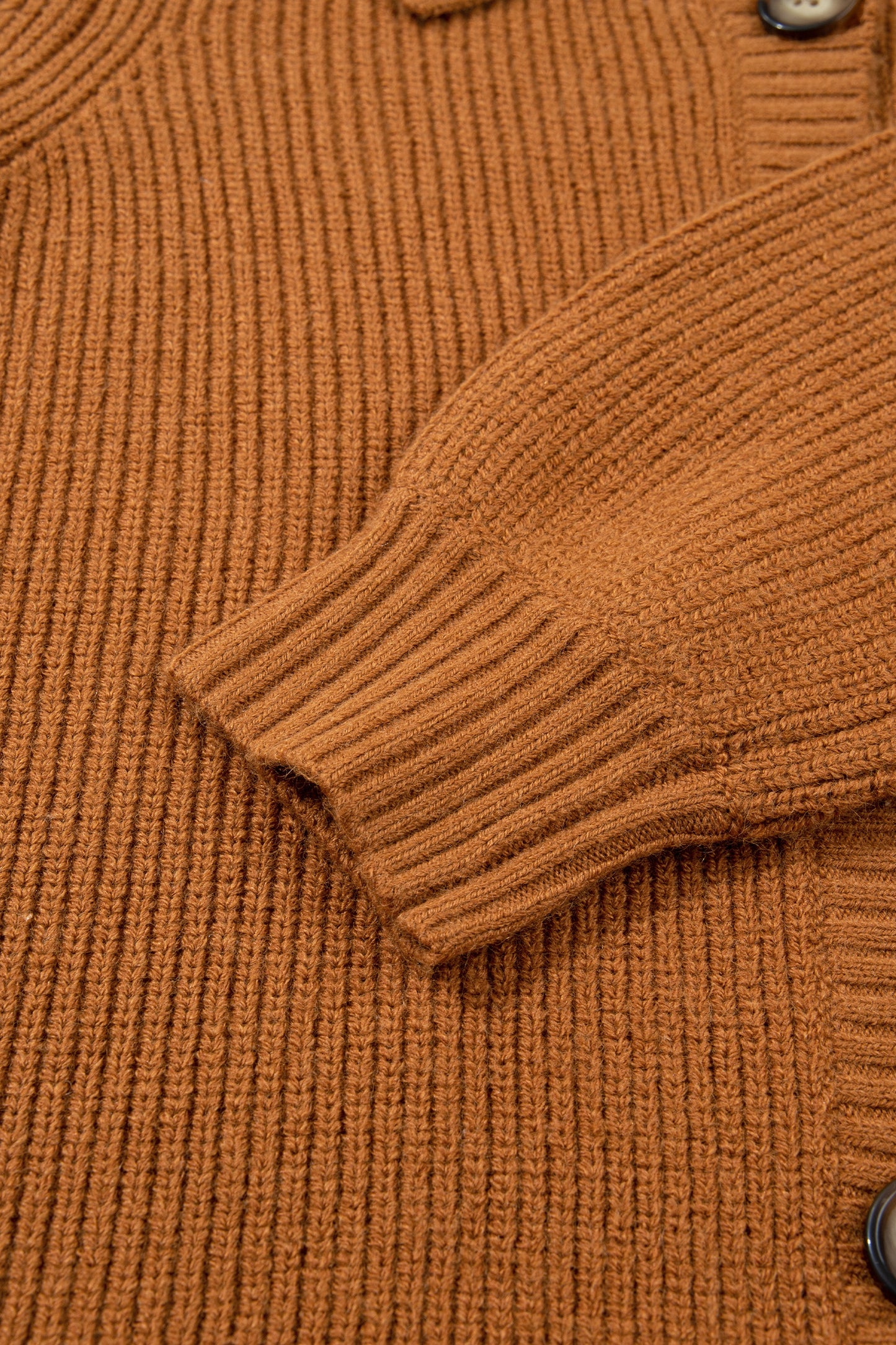 Mustard Ribbed Knit Collar Button Front Long Sleeve Cardigan-Sweaters & Cardigans/Cardigans-[Adult]-[Female]-2022 Online Blue Zone Planet