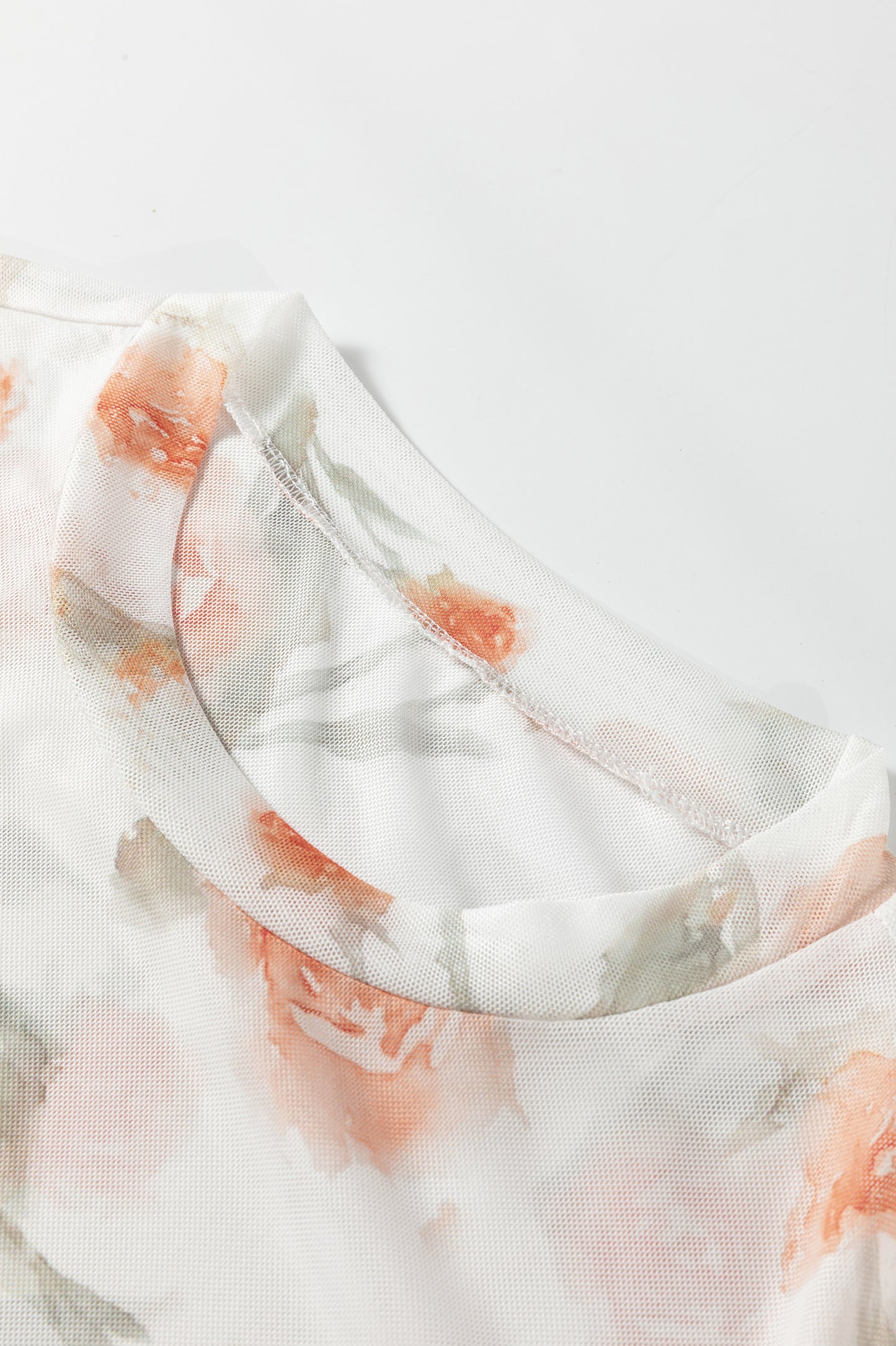 Casual Round Neck Floral Print Mesh Long Sleeve Top-Tops/Long Sleeve Tops-[Adult]-[Female]-2022 Online Blue Zone Planet