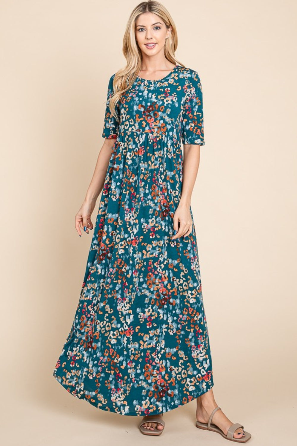 BOMBOM Printed Shirred Maxi Dress-[Adult]-[Female]-2022 Online Blue Zone Planet