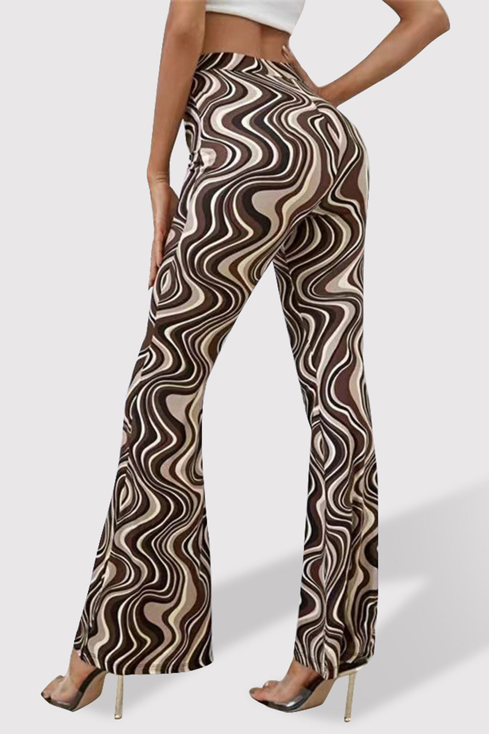 Printed High Waist Flare Pants-[Adult]-[Female]-2022 Online Blue Zone Planet