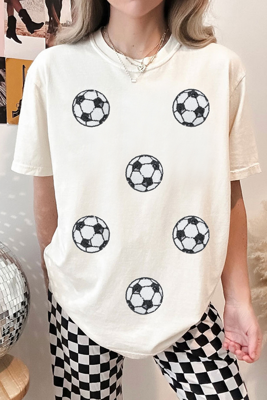 White Sequin Football Patched Graphic Game Day T Shirt-Graphic/Graphic Tees-[Adult]-[Female]-White-S-2022 Online Blue Zone Planet