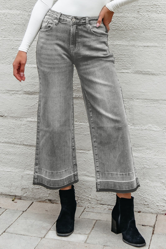 Gray Raw Hem Straight Leg Loose High Waist Jeans-Bottoms/Jeans-[Adult]-[Female]-Gray-4-2022 Online Blue Zone Planet