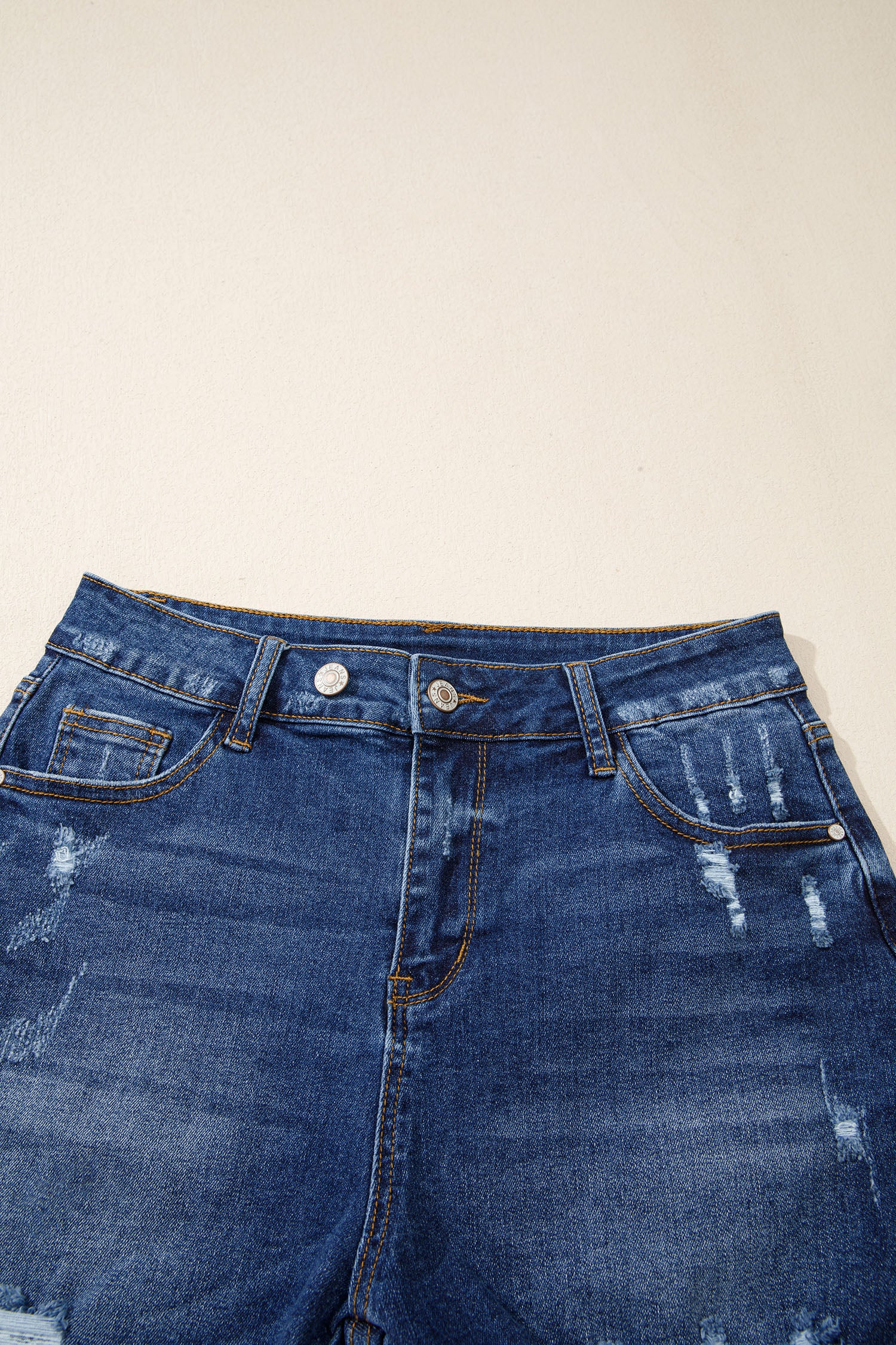 Sail Blue Asymmetric Raw Hem Distressed Whiskery Denim Shorts-Bottoms/Denim Shorts-[Adult]-[Female]-2022 Online Blue Zone Planet