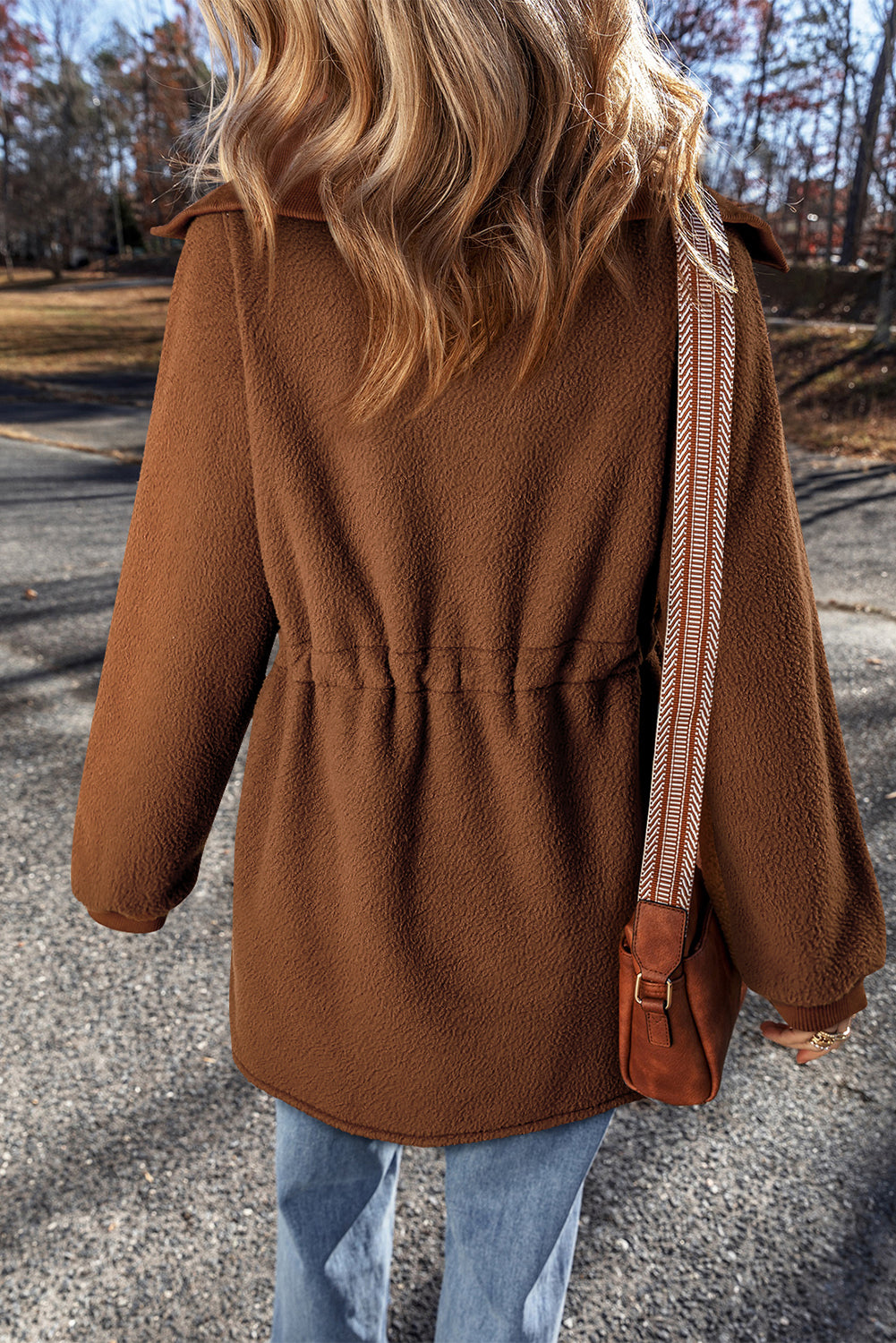 Brown Half Zip Fleece Pullover Sweatshirt-Tops/Sweatshirts & Hoodies-[Adult]-[Female]-2022 Online Blue Zone Planet