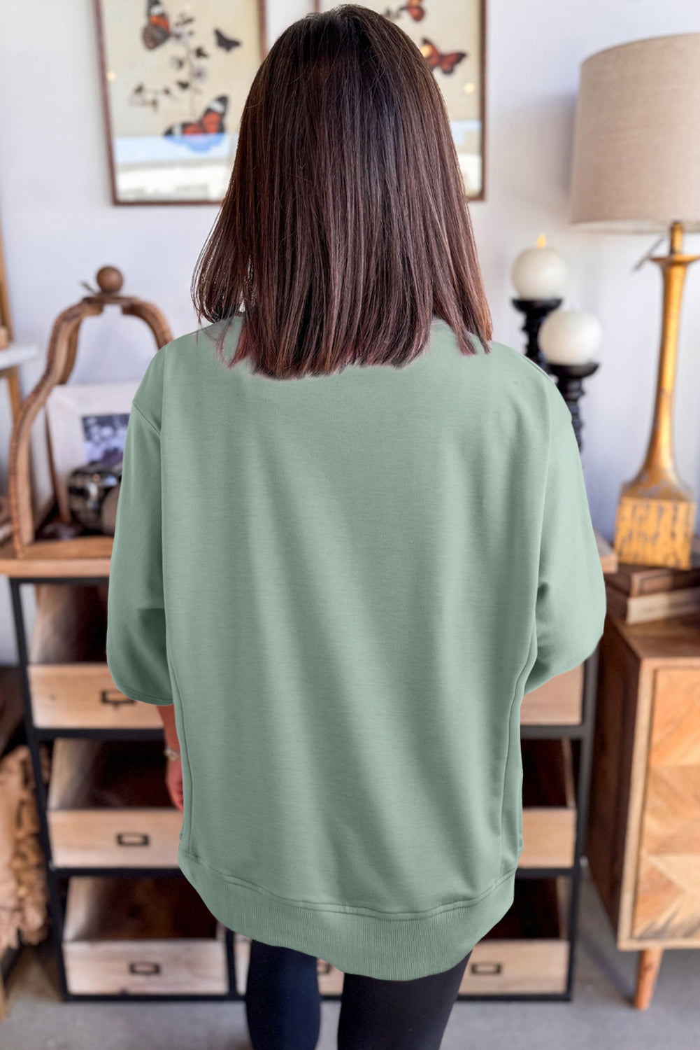 Clearly Aqua Floral Patched Half Sleeve Tunic Top-Tops/Tops & Tees-[Adult]-[Female]-2022 Online Blue Zone Planet