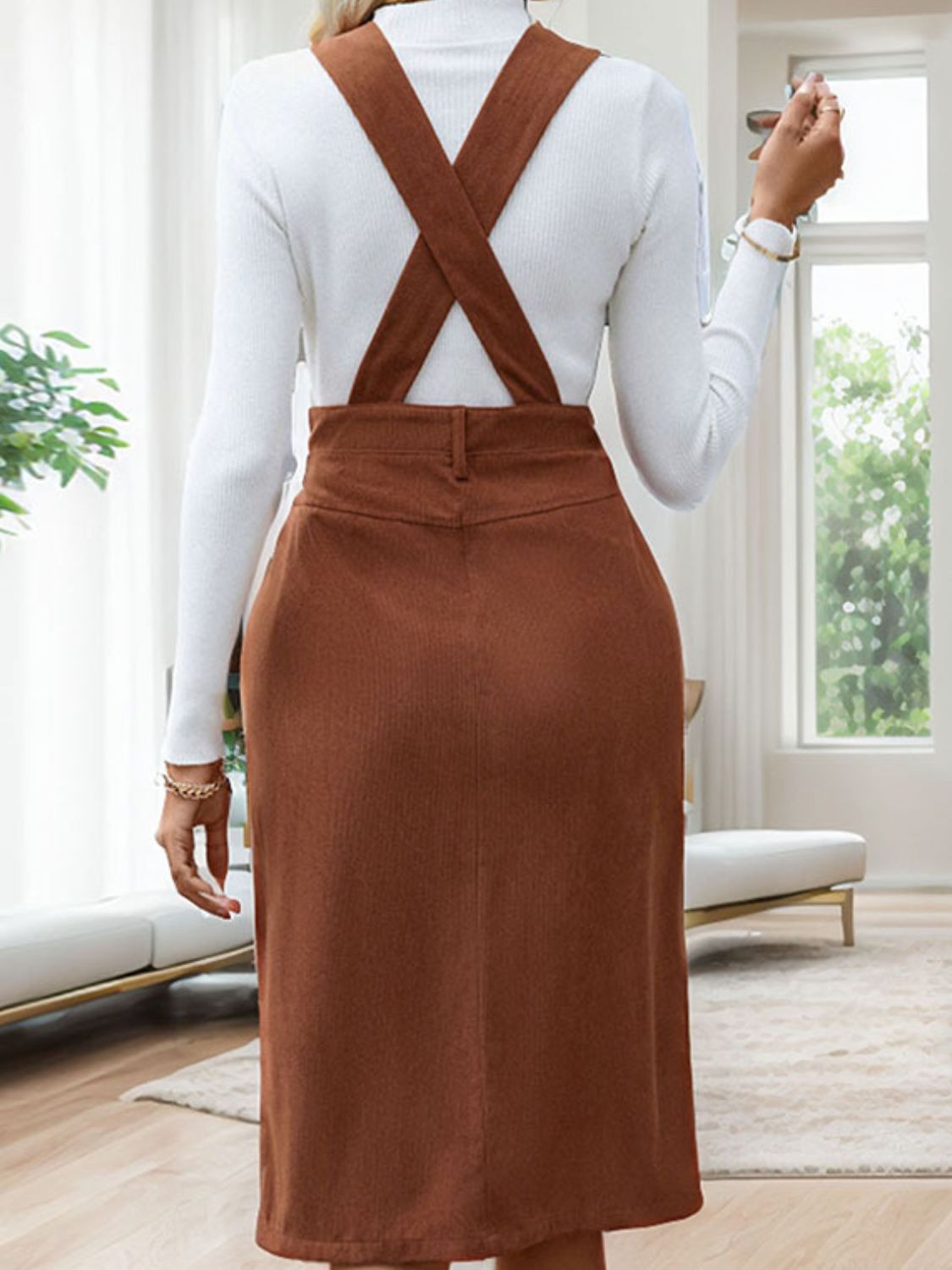 Perfee Slit Overall Dress with Pockets - Blue Zone Planet Perfee Slit Overall Dress with Pockets - Blue Zone Planet