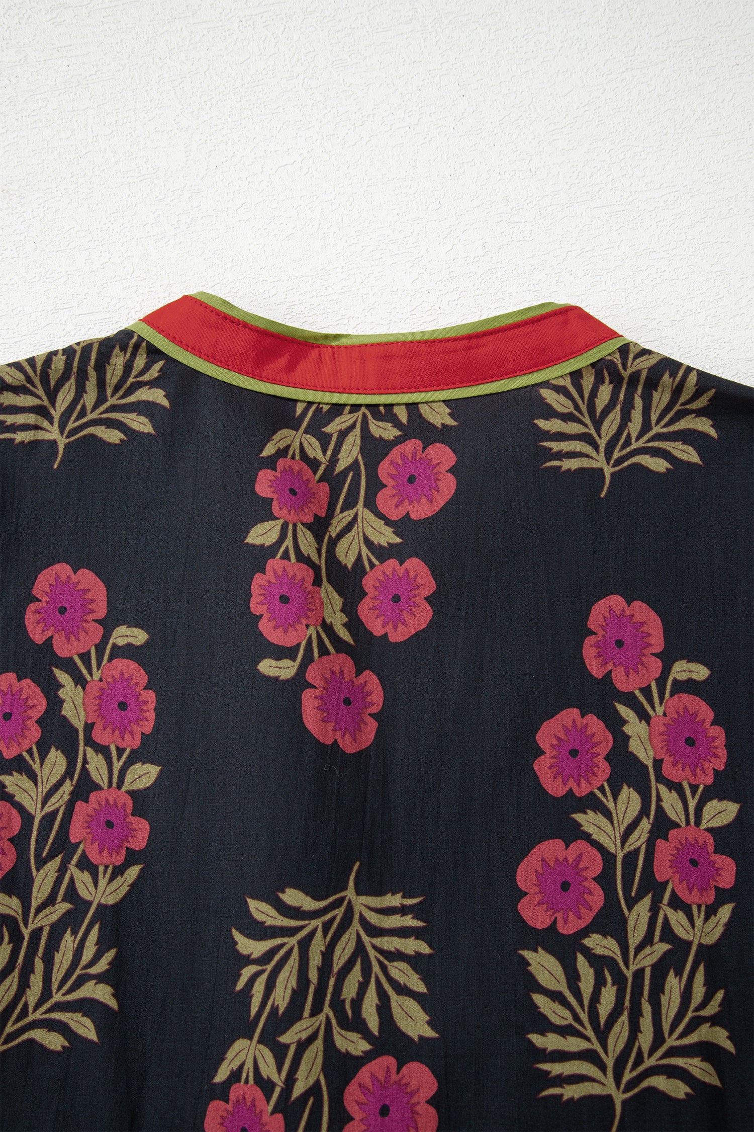 Black Retro Floral Print Button Down Belted Short Puff Sleeve Mini Dress-TOPS / DRESSES-[Adult]-[Female]-2022 Online Blue Zone Planet