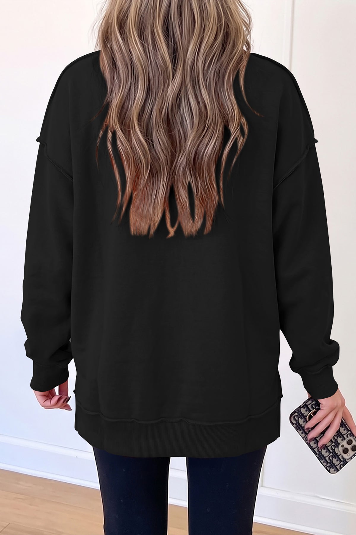 Black Oversize Drop Shoulder Reversible Mock Neck Sweatshirt-Tops/Sweatshirts & Hoodies-[Adult]-[Female]-2022 Online Blue Zone Planet