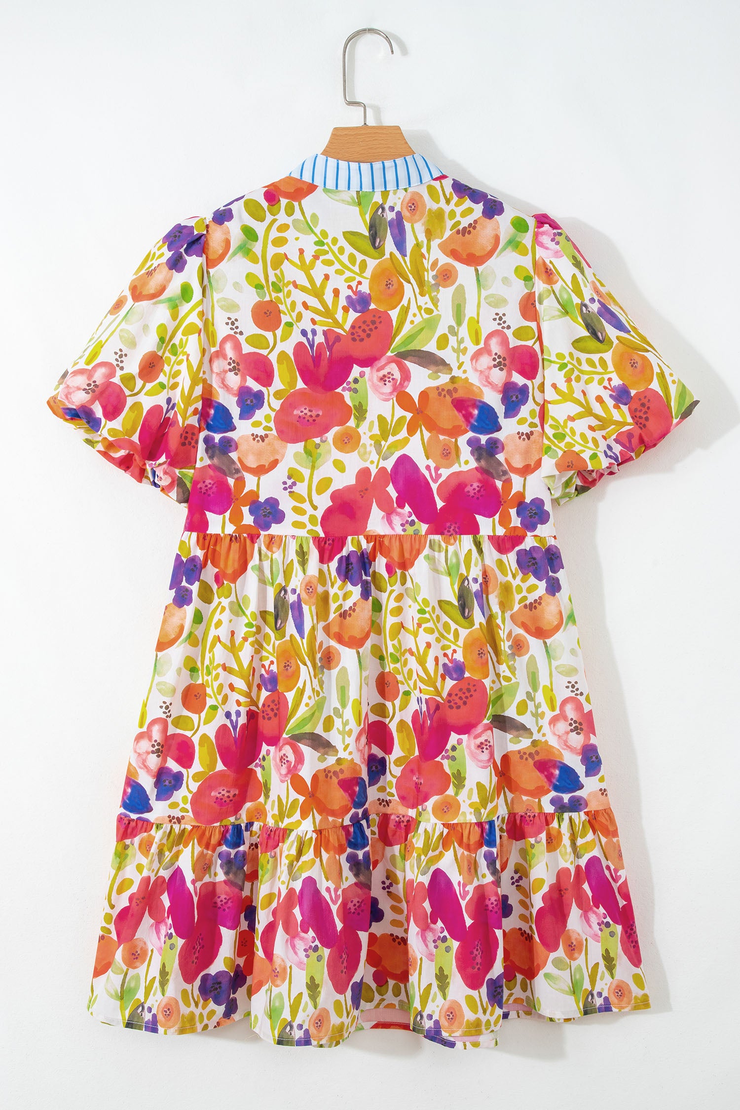 Rose Bright Floral Print Ricrac Trim Striped Patchwork V Neck Dress-TOPS / DRESSES-[Adult]-[Female]-2022 Online Blue Zone Planet
