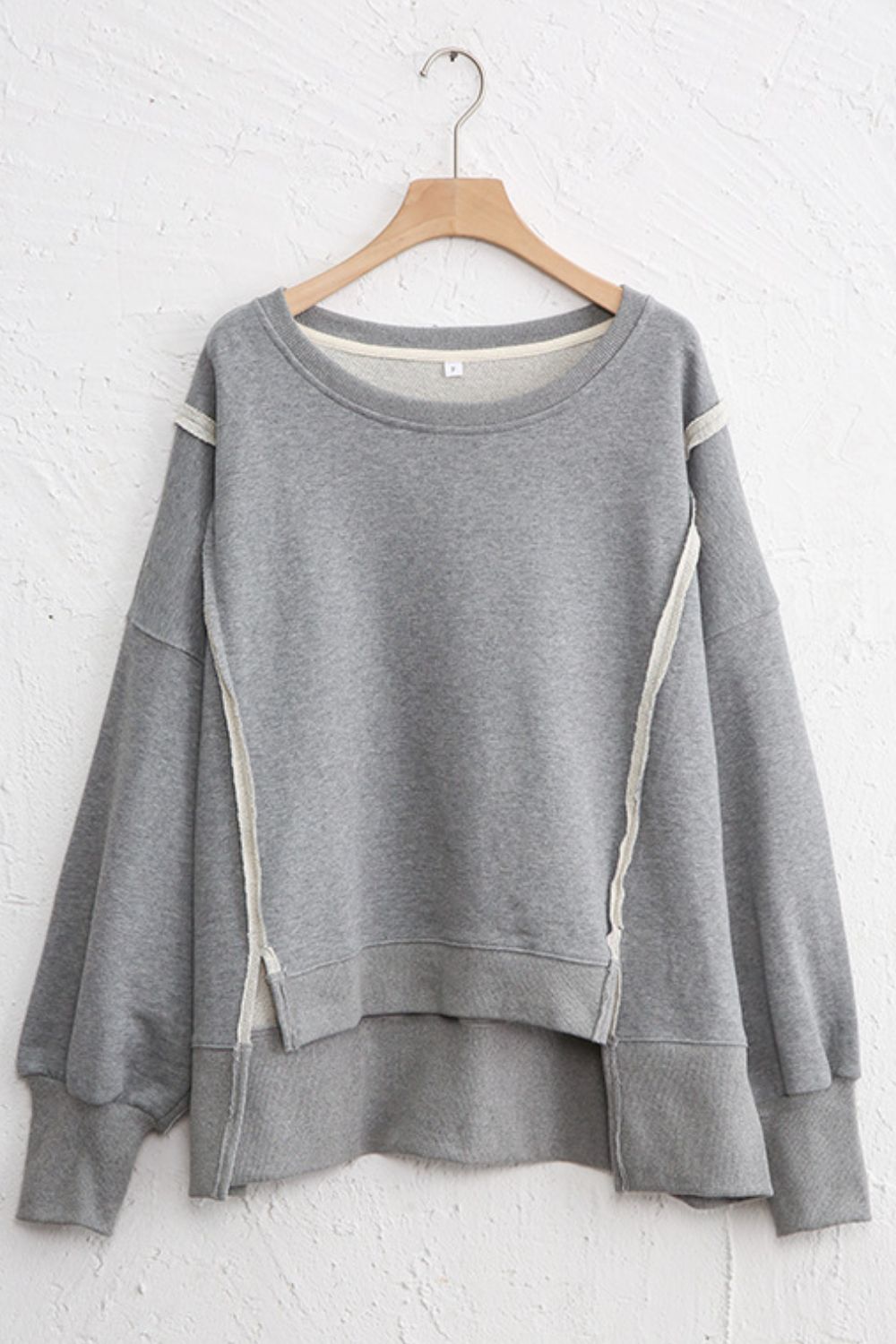 Exposed Seam High-Low Long Sleeve Sweatshirt-TOPS / DRESSES-[Adult]-[Female]-2022 Online Blue Zone Planet