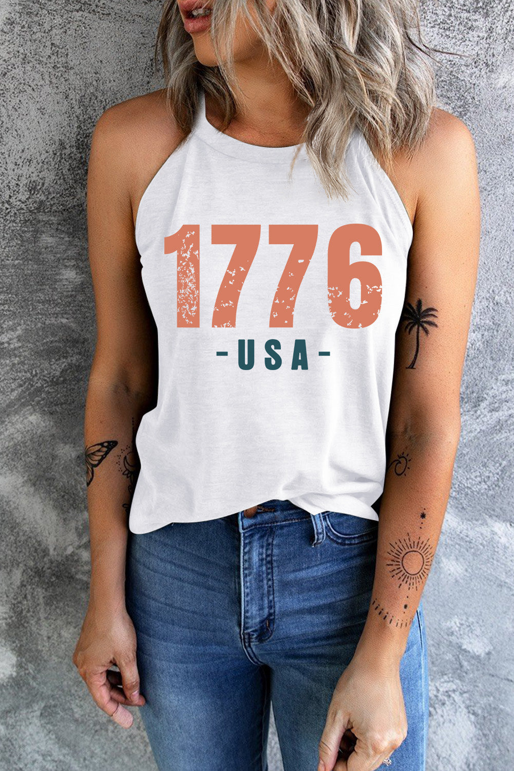 Blue Zone Planet | 1776 USA Round Neck Tank-TOPS / DRESSES-[Adult]-[Female]-White-S-2022 Online Blue Zone Planet