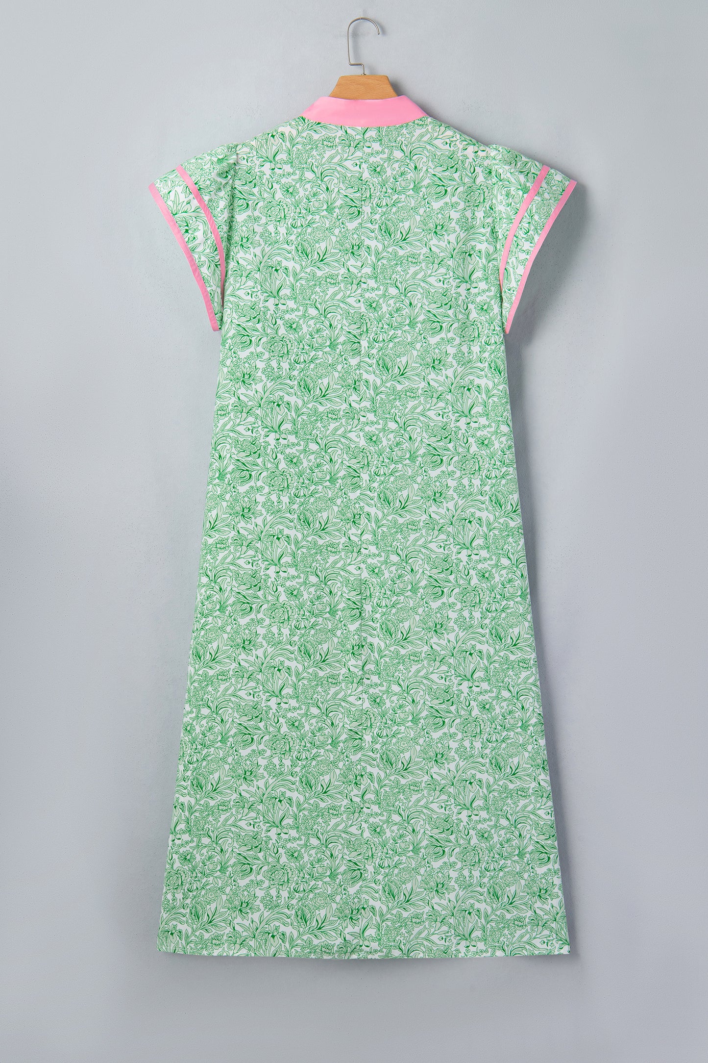 Green Plus Size Contrast Trim Flutter Sleeve Floral Kaftan Maxi Dress-TOPS / DRESSES-[Adult]-[Female]-2022 Online Blue Zone Planet