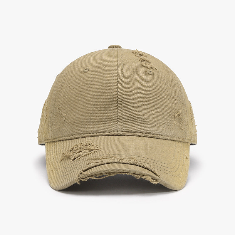 Distressed Adjustable Cotton Hat-HATS-[Adult]-[Female]-Khaki-One Size-2022 Online Blue Zone Planet